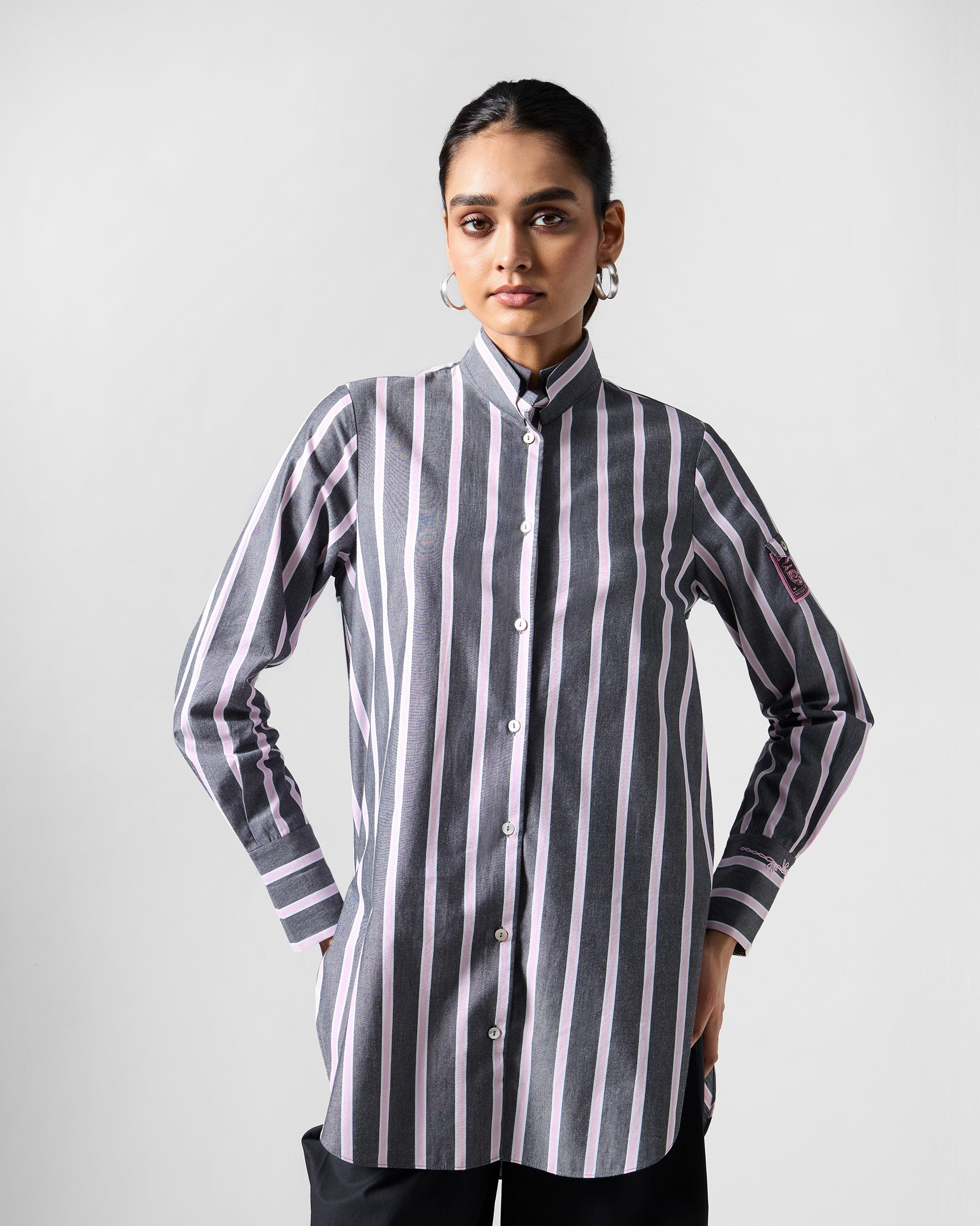 Trench Shirt - Charcoal & Pink Stripes