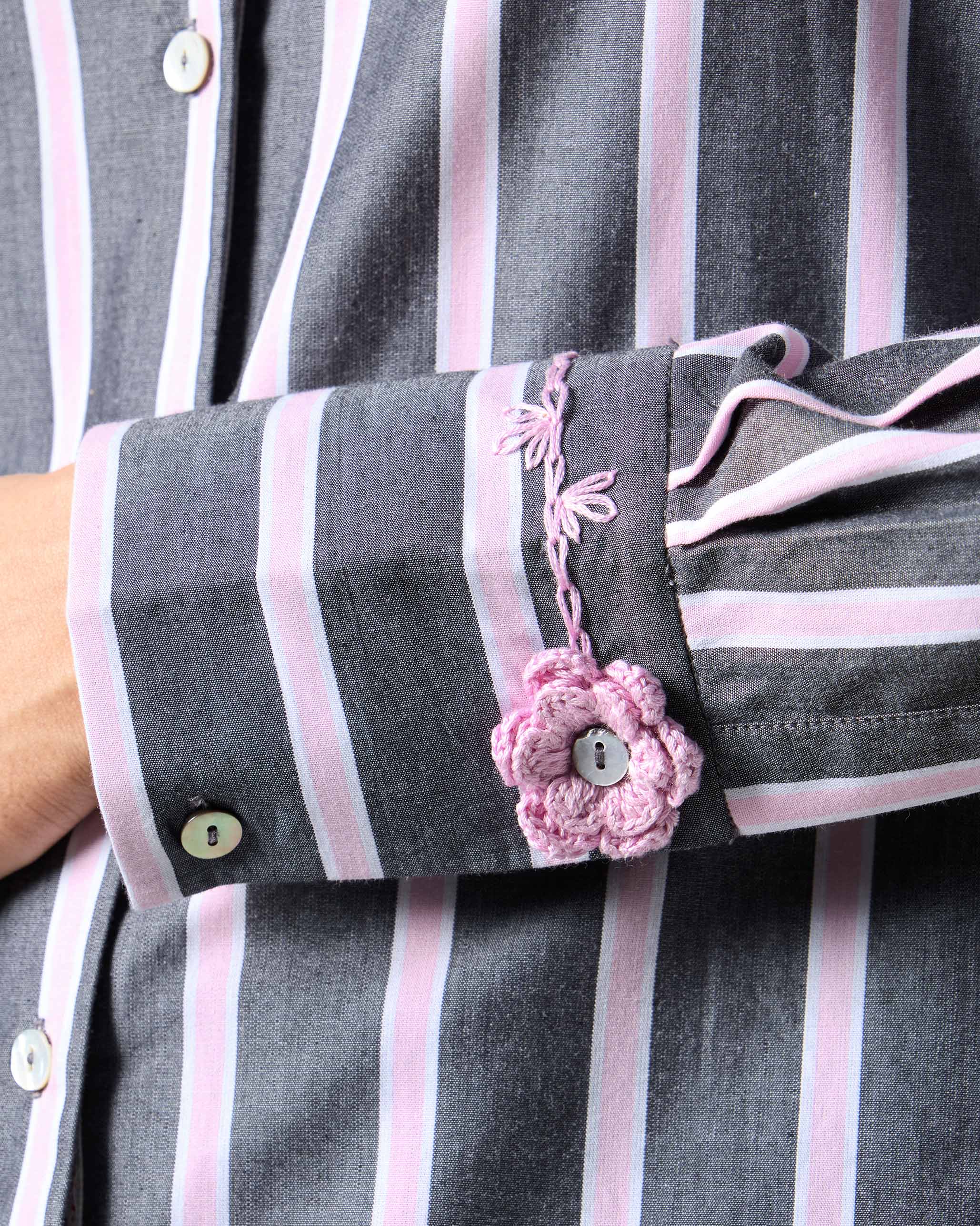 Trench Shirt - Charcoal & Pink Stripes