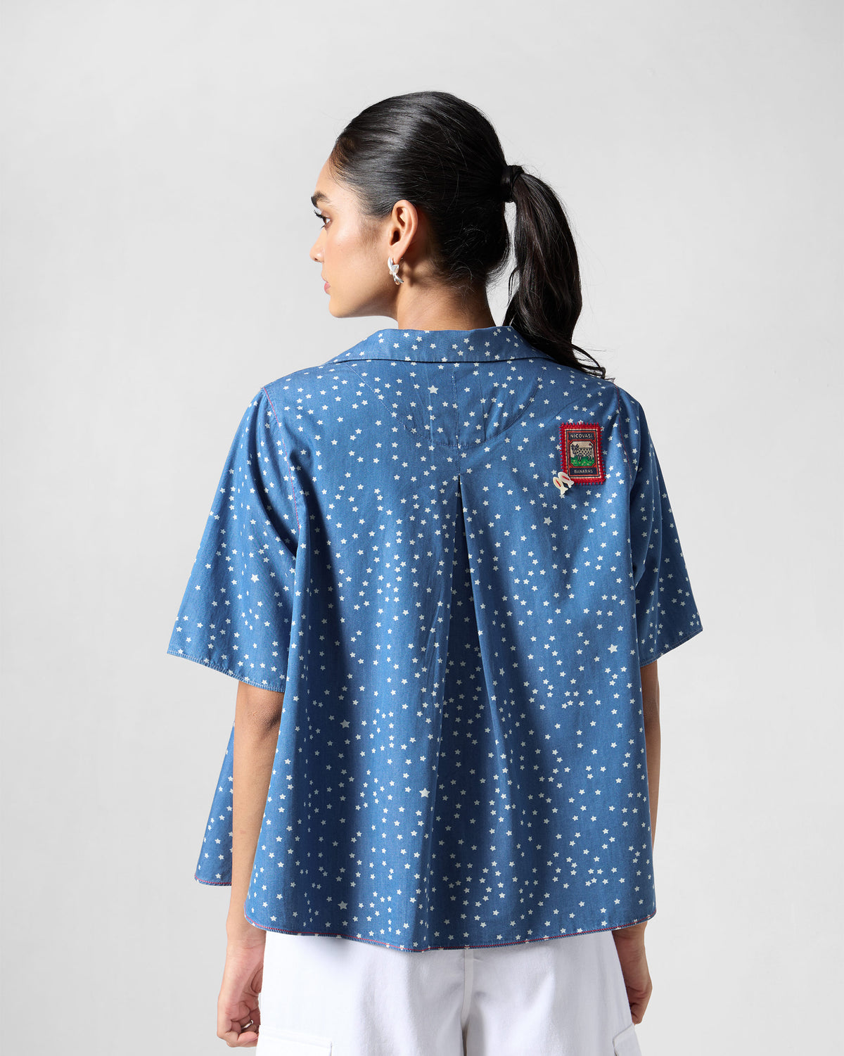 Swing Top - Printed Cotton Denim Flared Fit