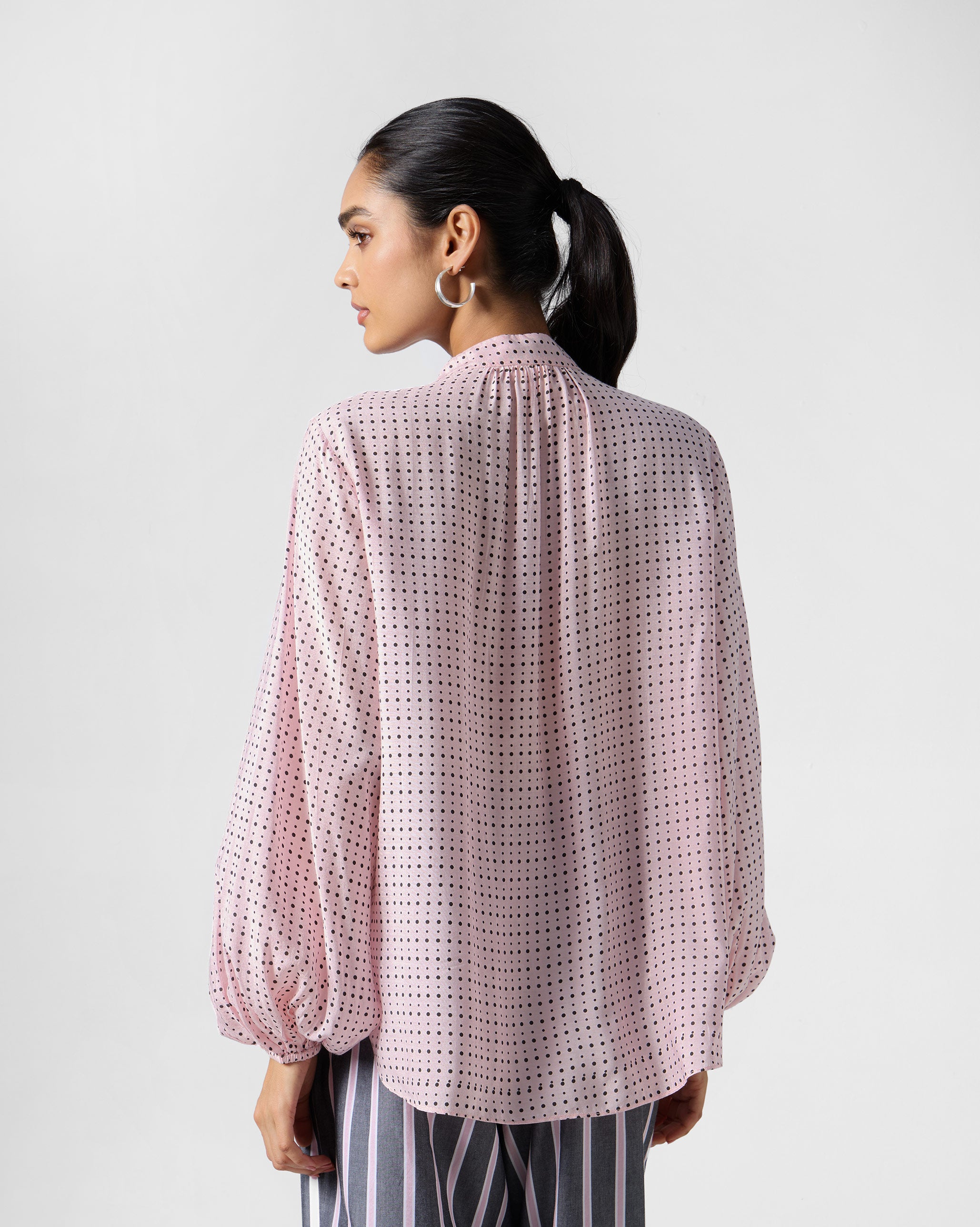 Spring Tie Shirt - Pink & Charcoal Printed