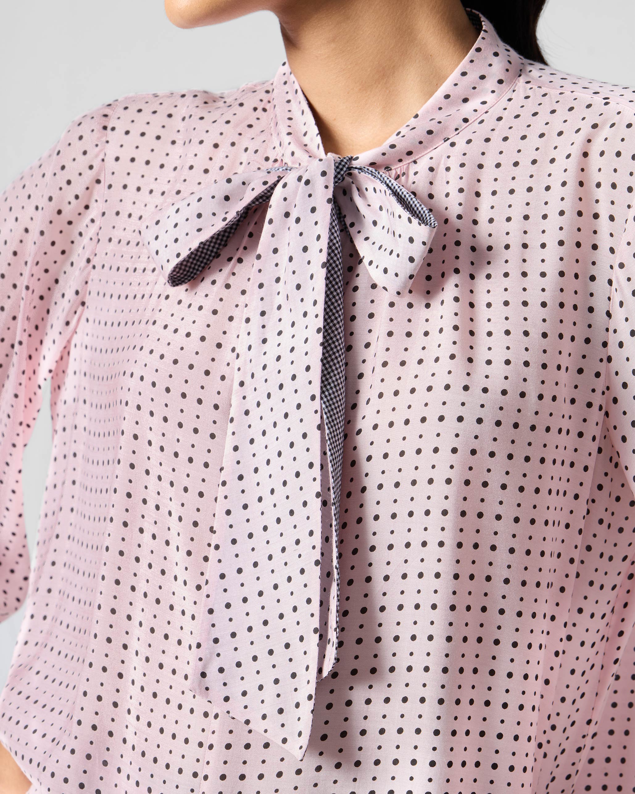 Spring Tie Shirt - Pink & Charcoal Printed