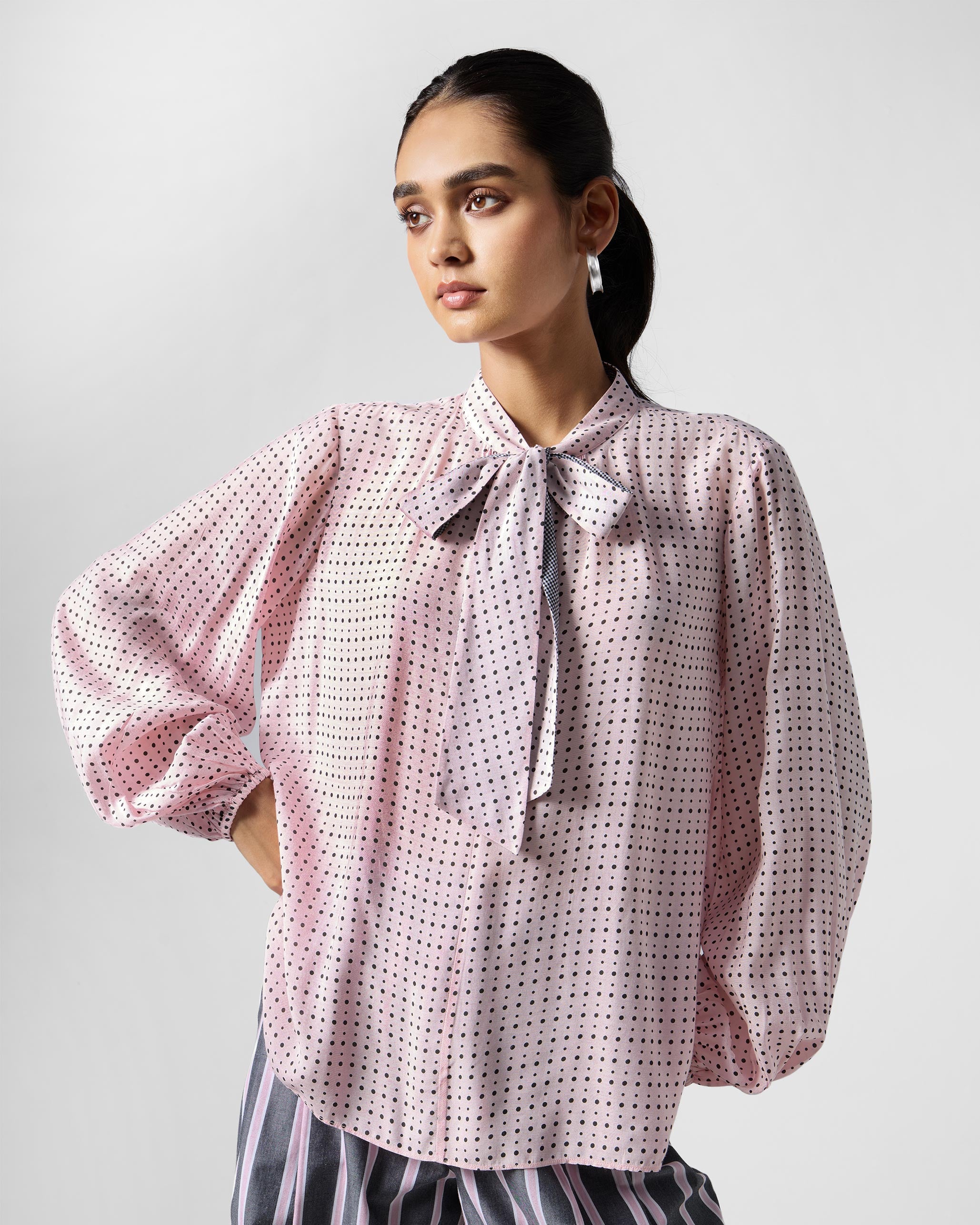 Spring Tie Shirt - Pink & Charcoal Printed