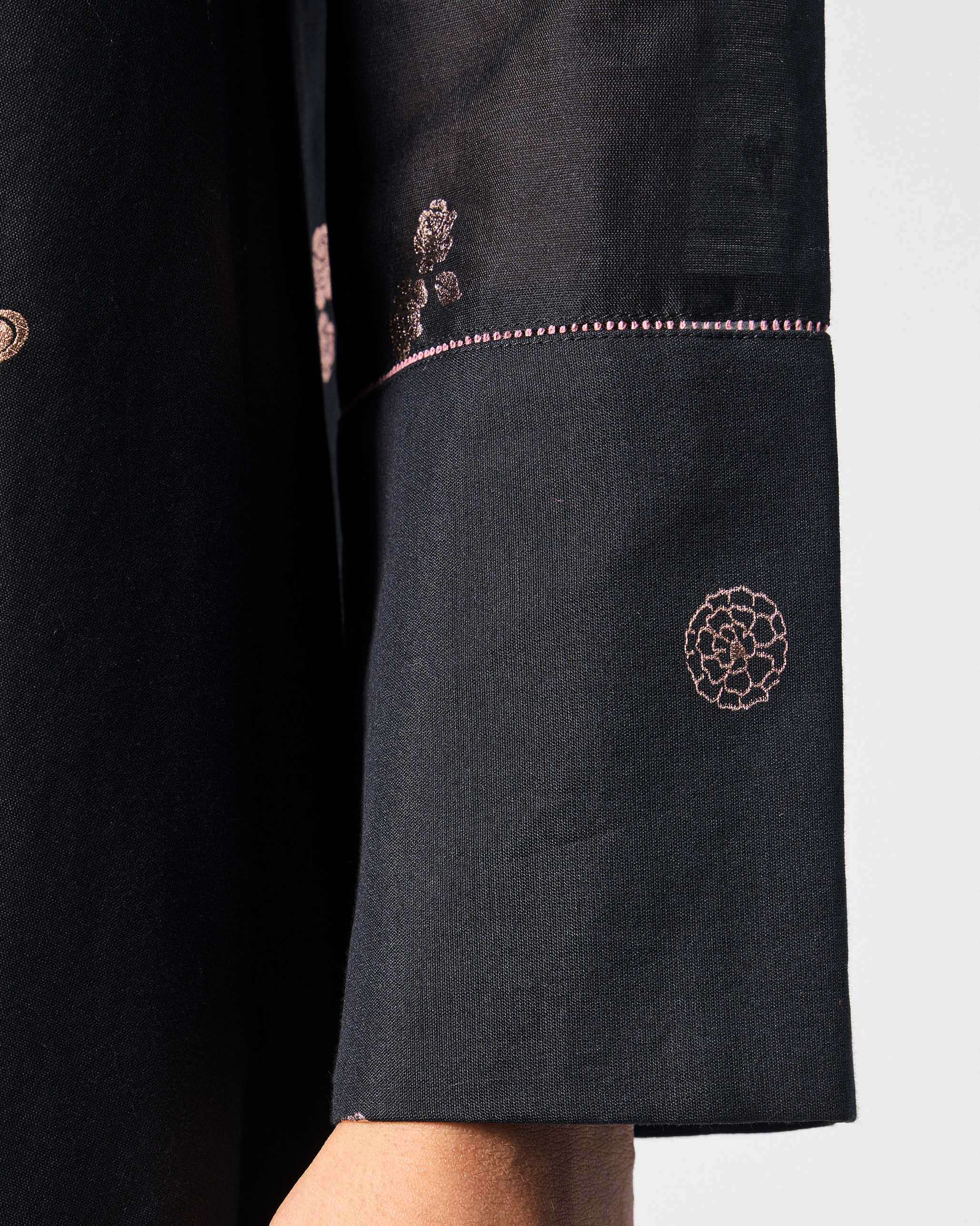 V-Neck Flared Dress - Black & Pink Printed