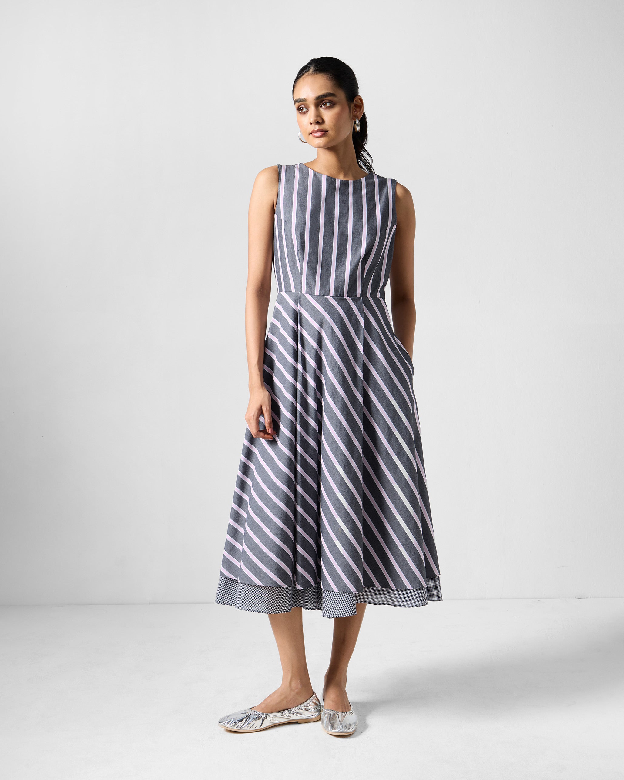 Tapas Layered Dress - Charcoal & Pink Stripes
