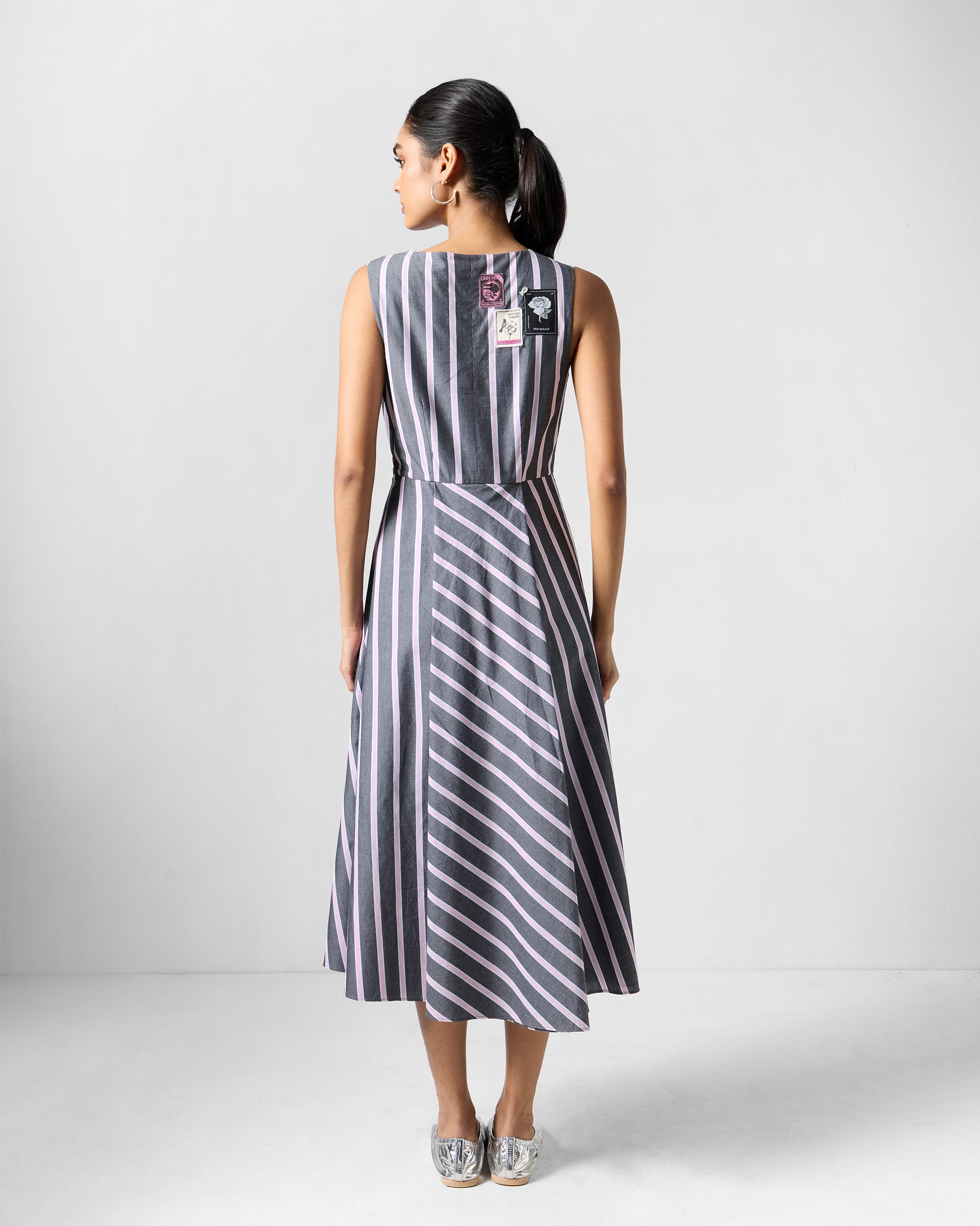 Tapas Layered Dress - Charcoal & Pink Stripes
