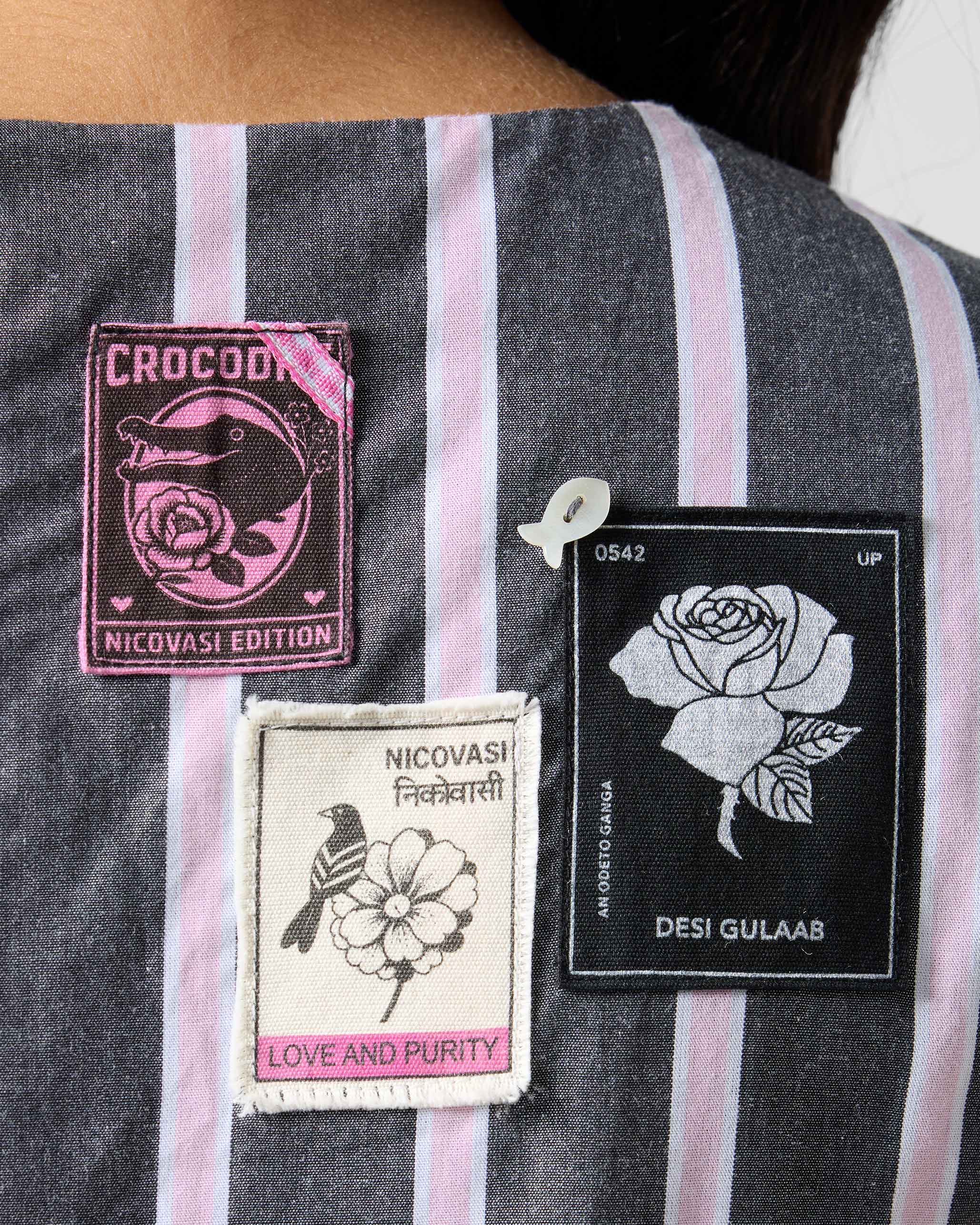 Tapas Layered Dress - Charcoal & Pink Stripes