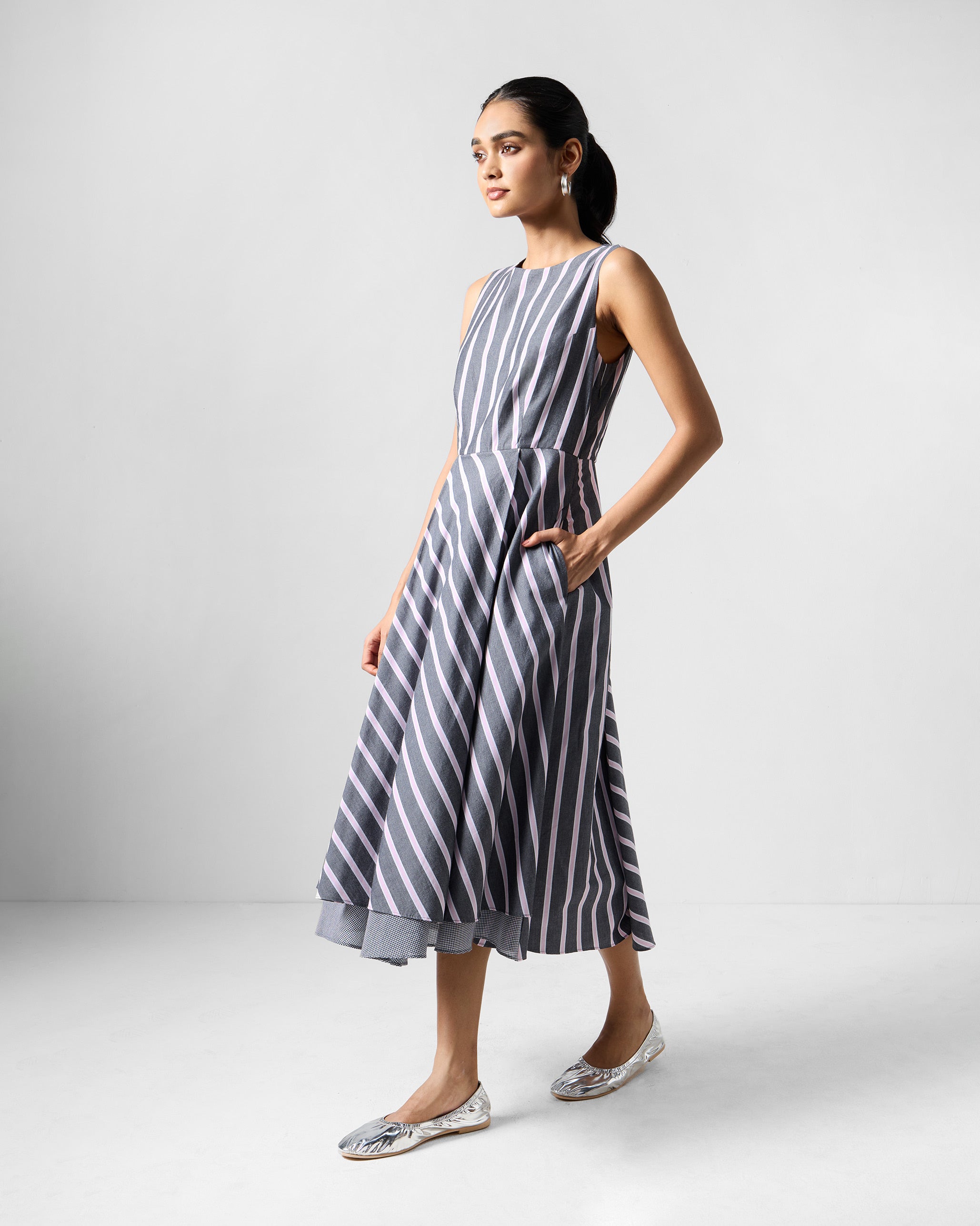 Tapas Layered Dress - Charcoal & Pink Stripes