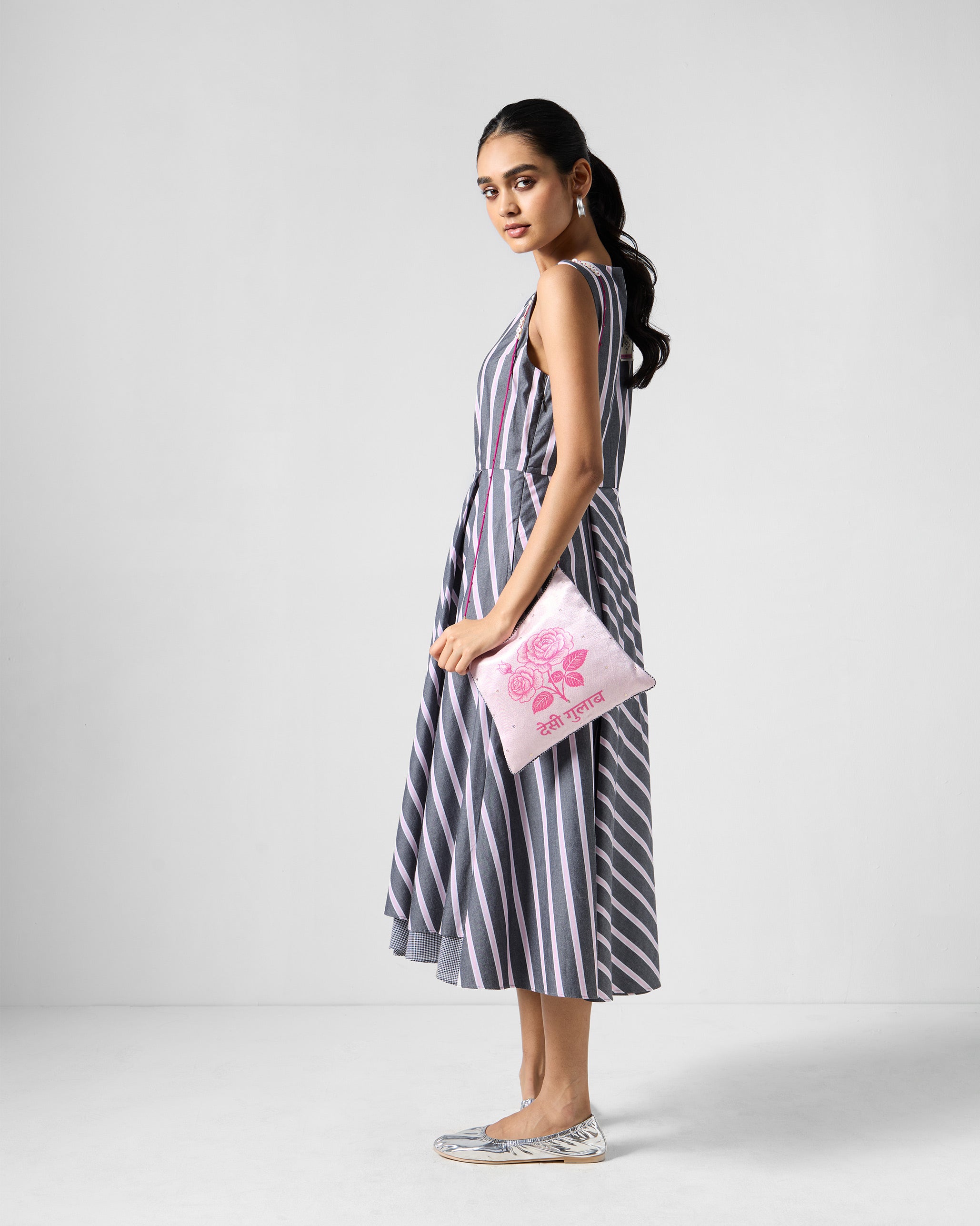 Tapas Layered Dress - Charcoal & Pink Stripes
