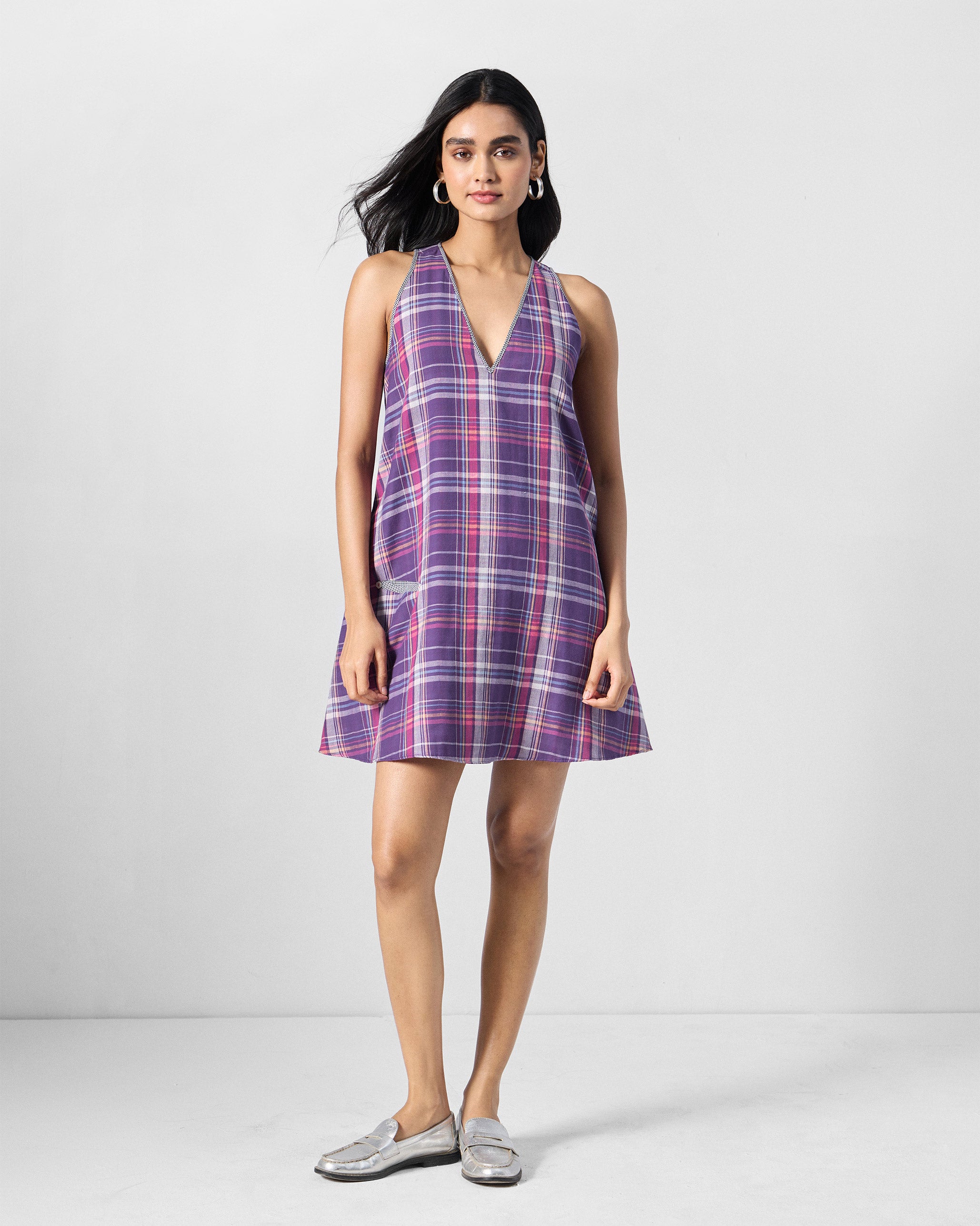Daye Reversible Dress - Purple Checks