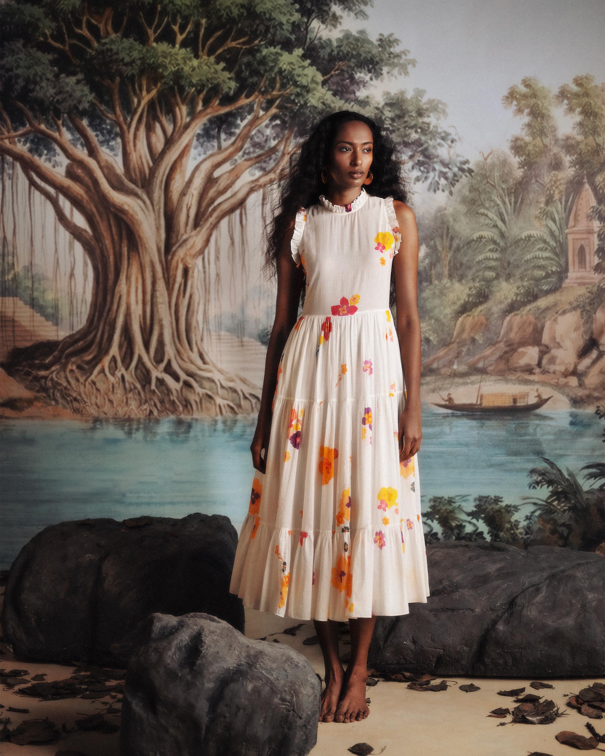 Reah Dress - Ivory & Pink Printed