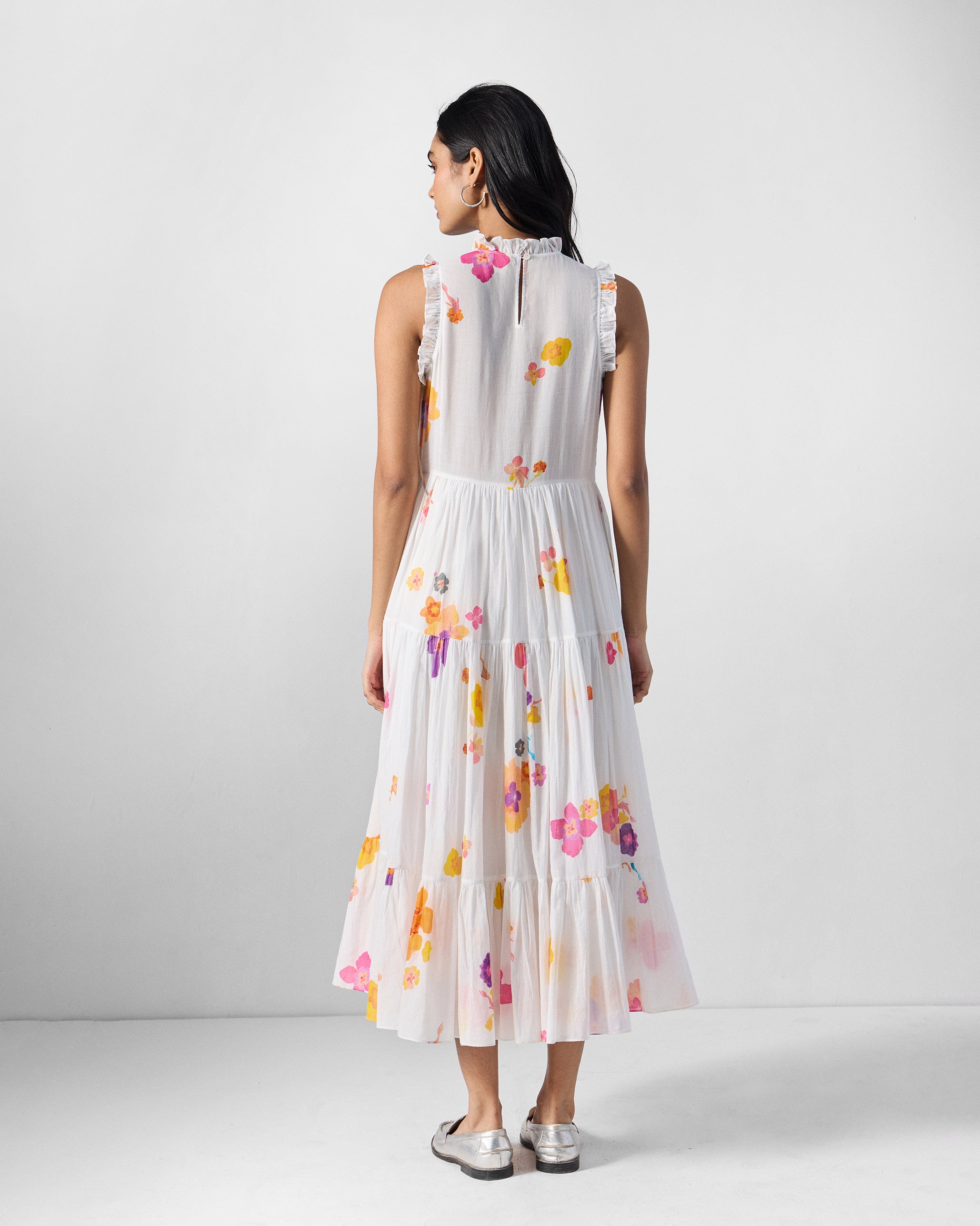 Reah Dress - Ivory & Pink Printed