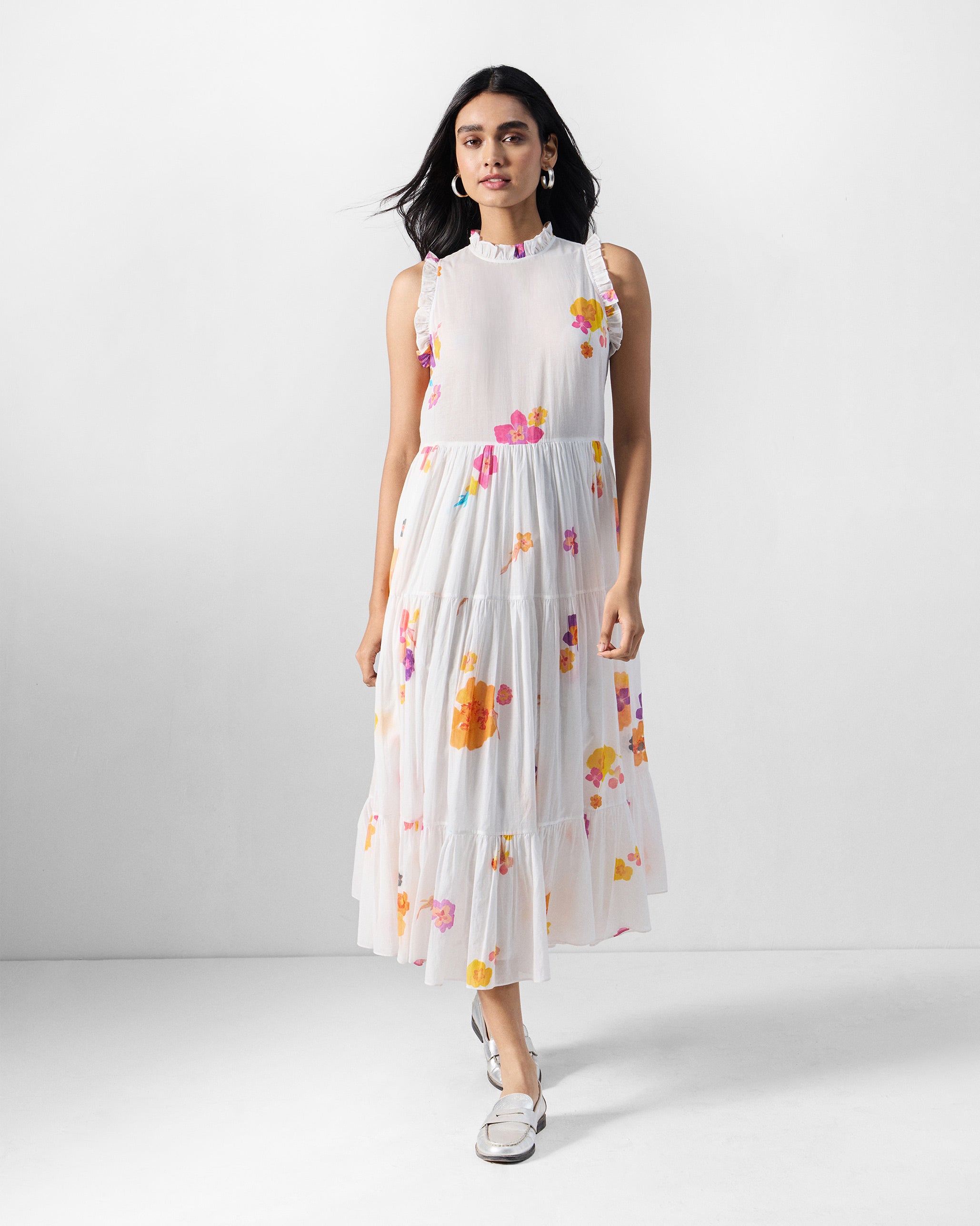 Reah Dress - Ivory & Pink Printed