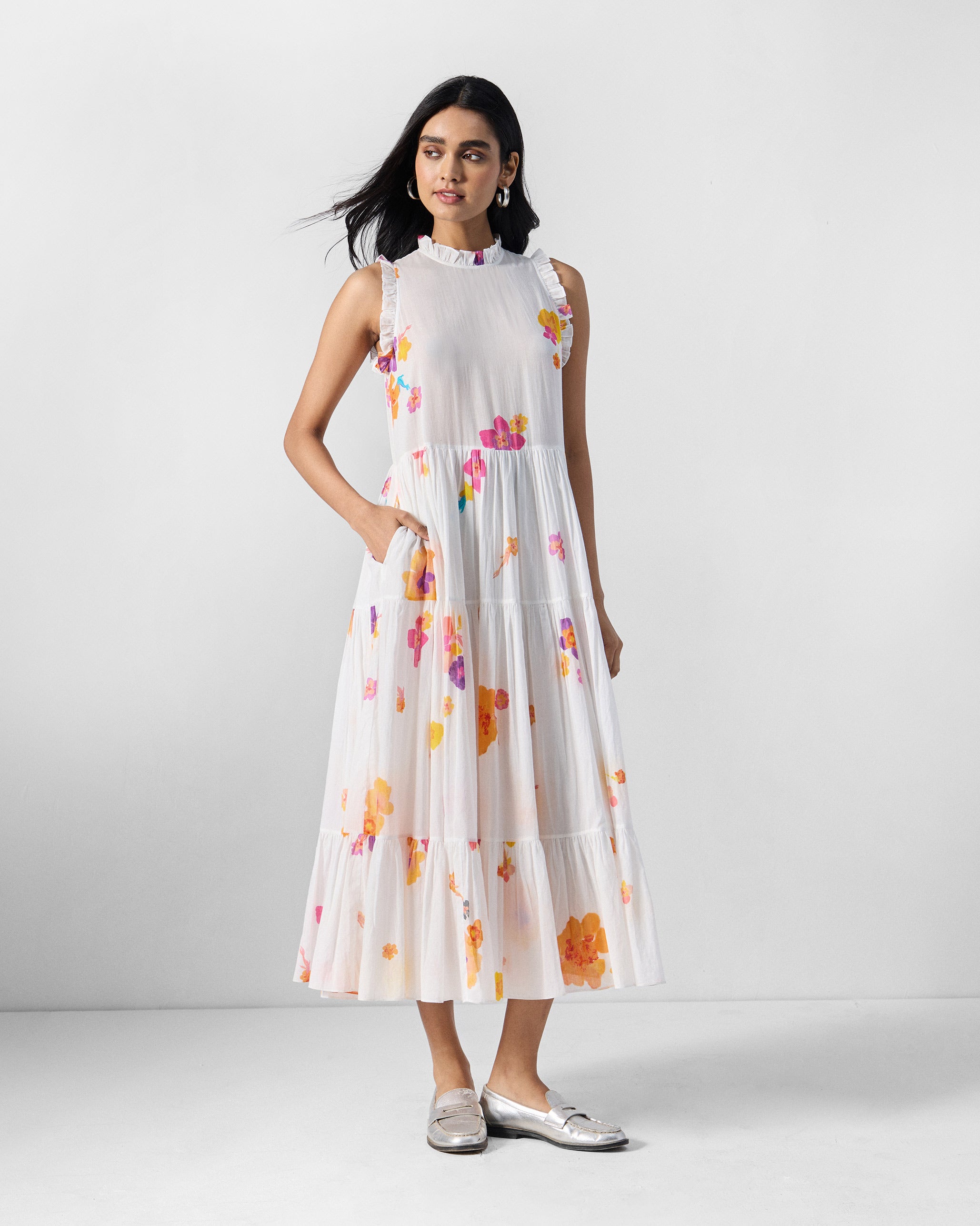 Reah Dress - Ivory & Pink Printed