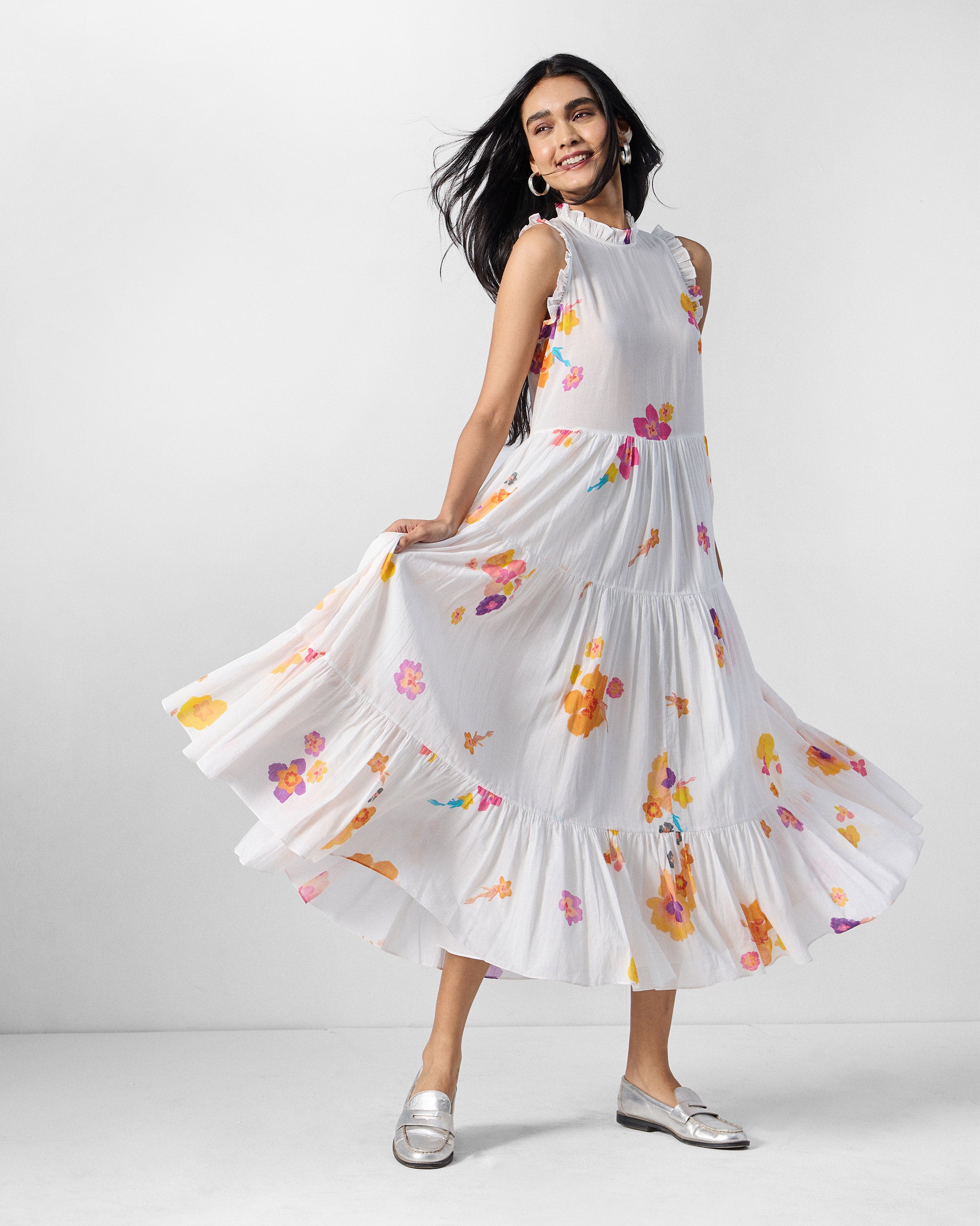 Reah Dress - Ivory & Pink Printed