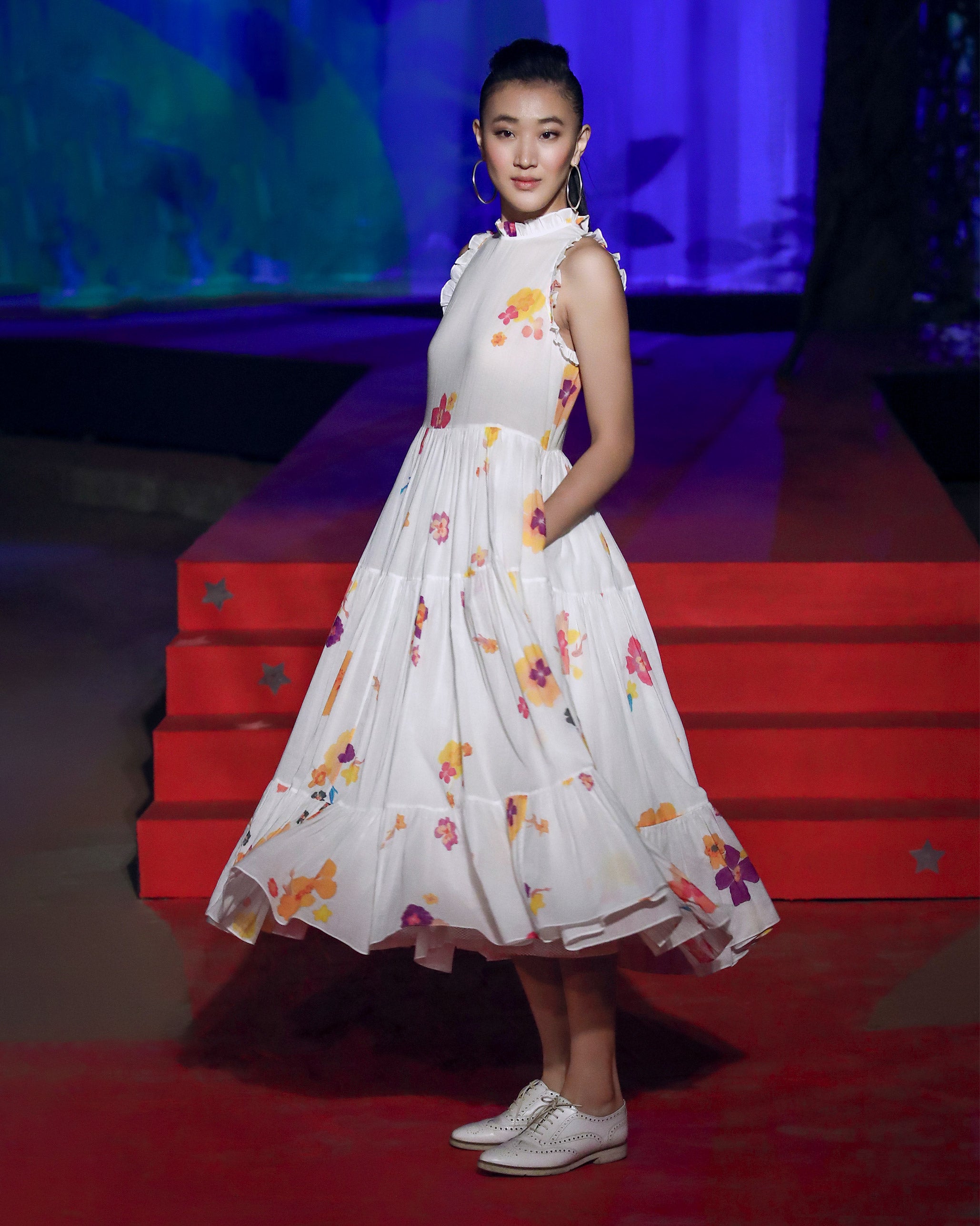 Reah Dress - Ivory & Pink Printed