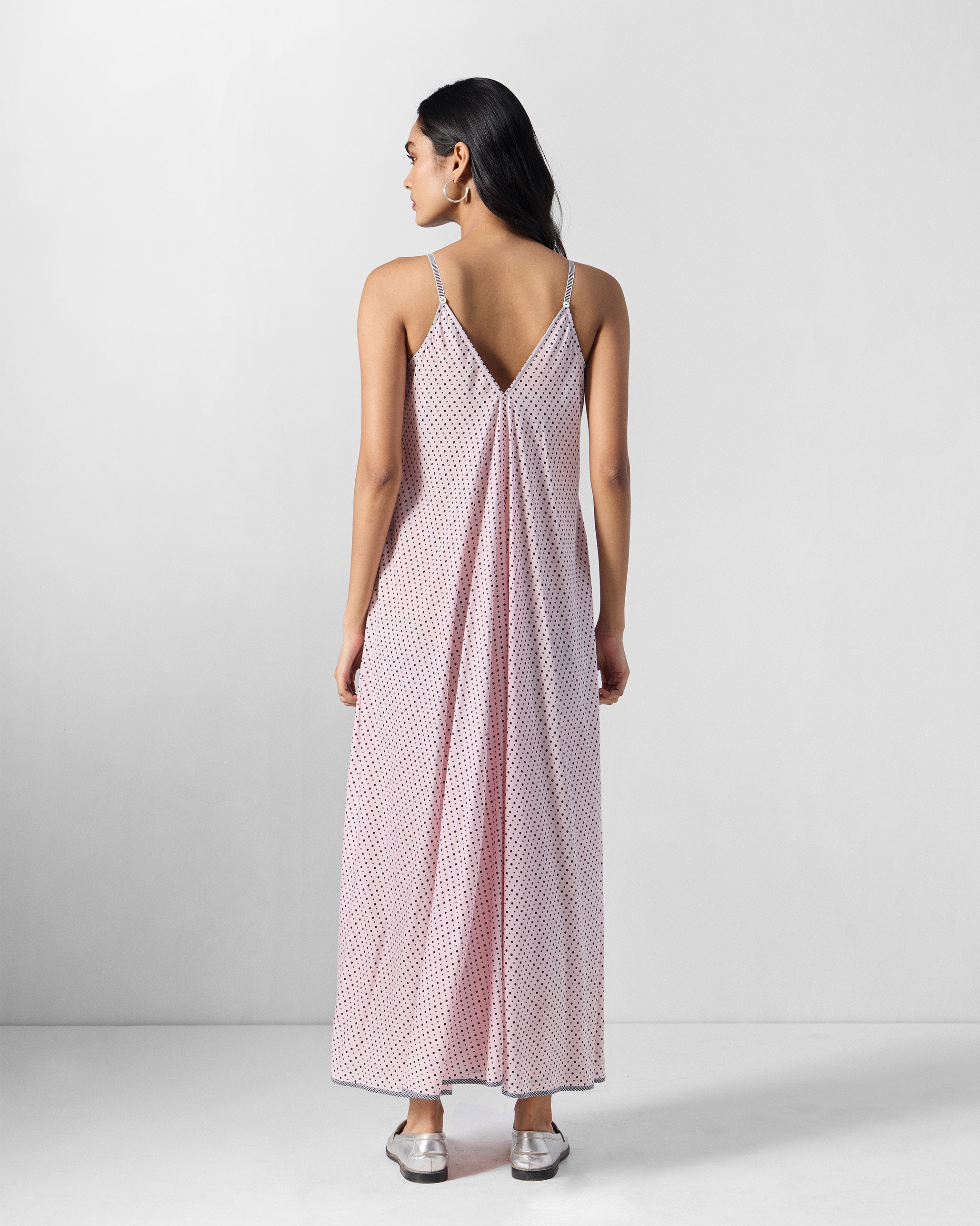 V-Neck Strappy Dress - Pink & Charcoal Printed
