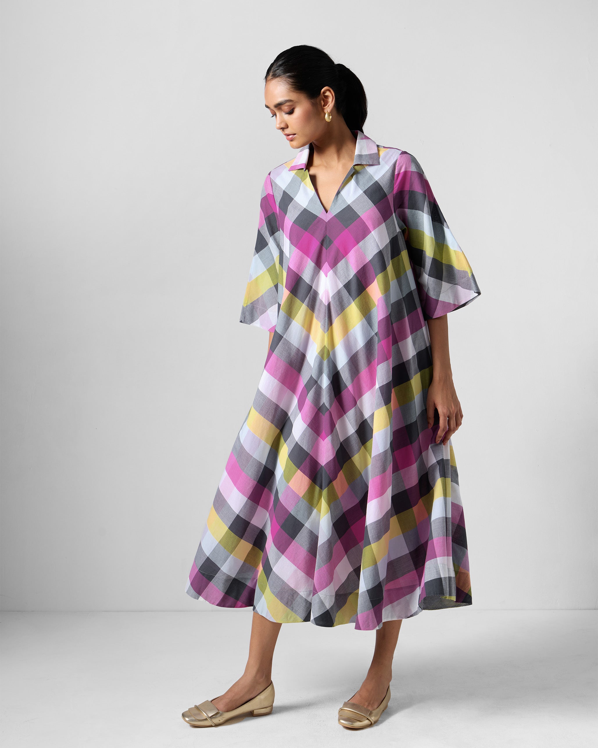 Areva A-Line Dress - Multicolour Checks