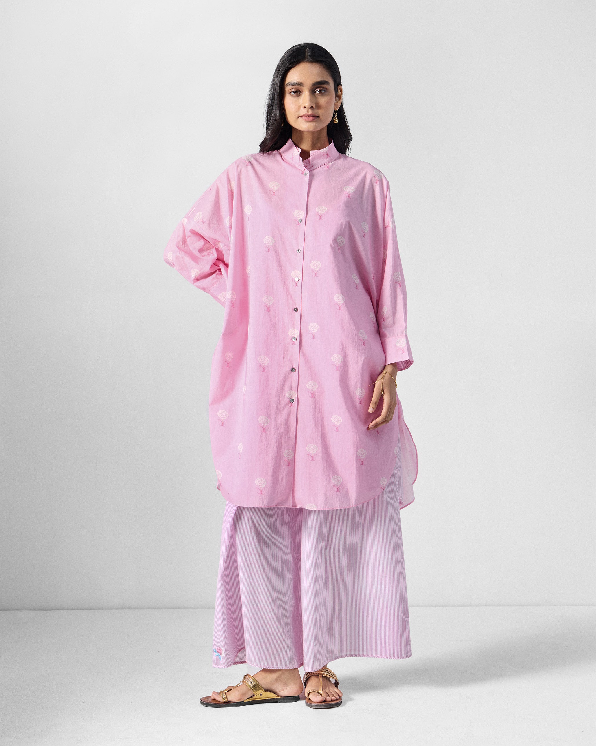 Raha Slit Back Tunic - Soft Pink & White Printed