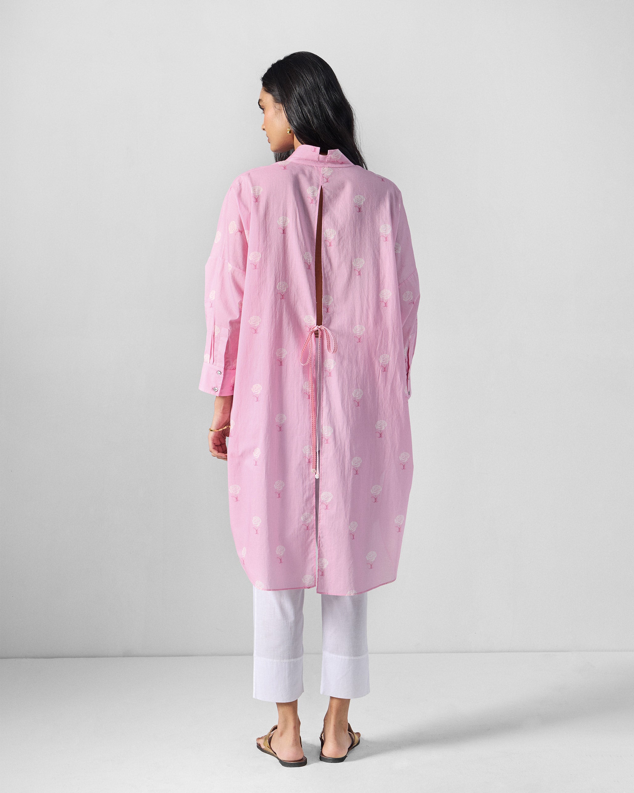 Raha Slit Back Tunic - Soft Pink & White Printed