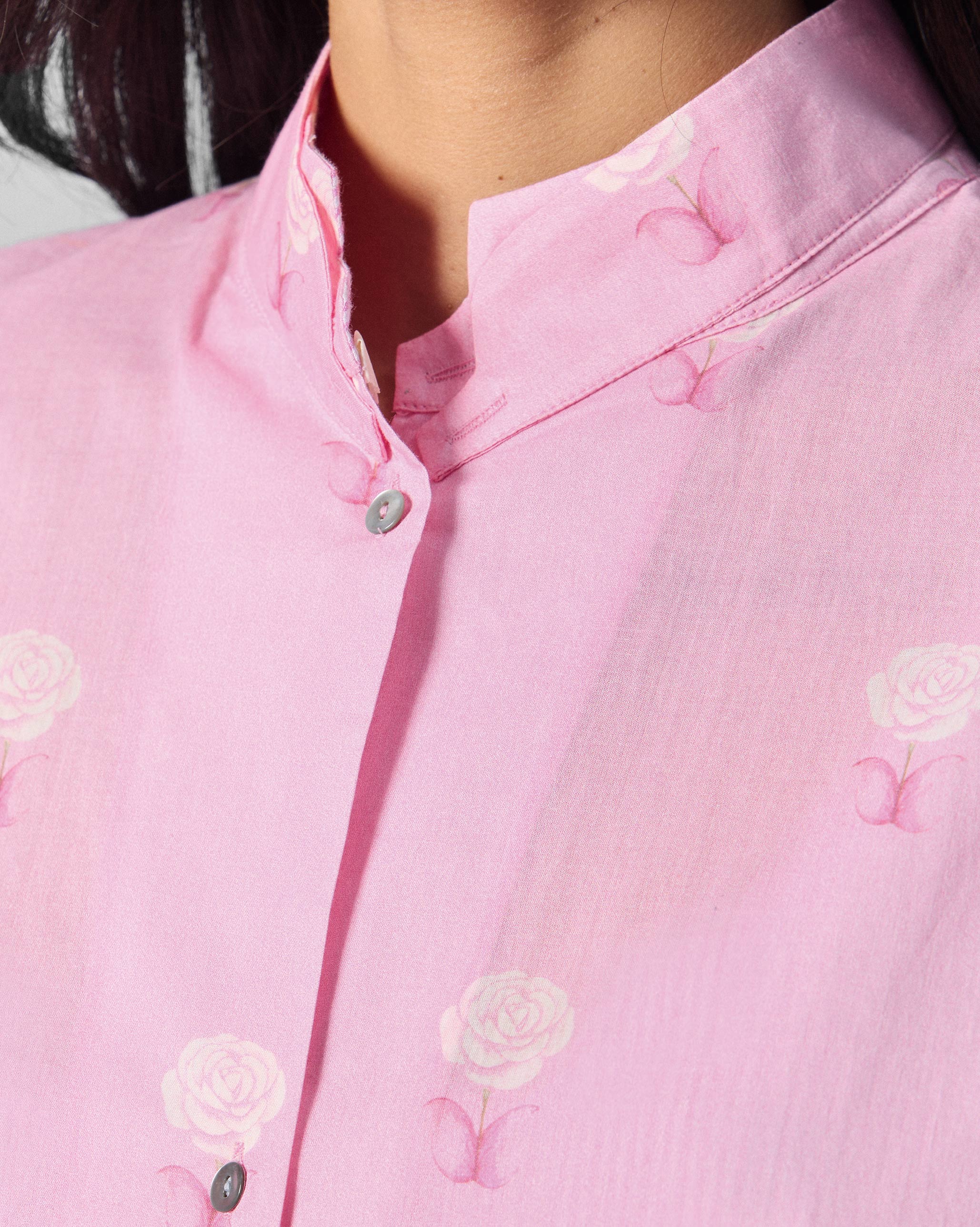 Raha Slit Back Tunic - Soft Pink & White Printed