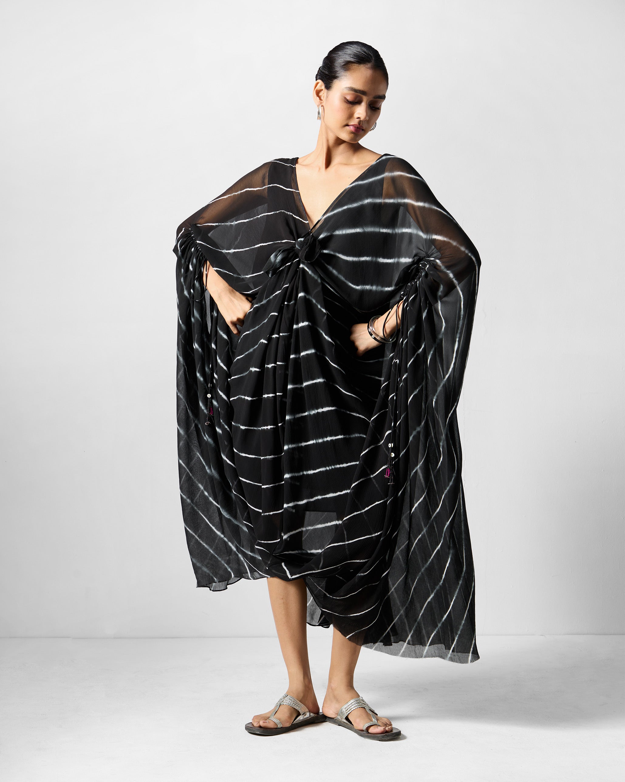 Isla Kaftan - Black & White Stripes