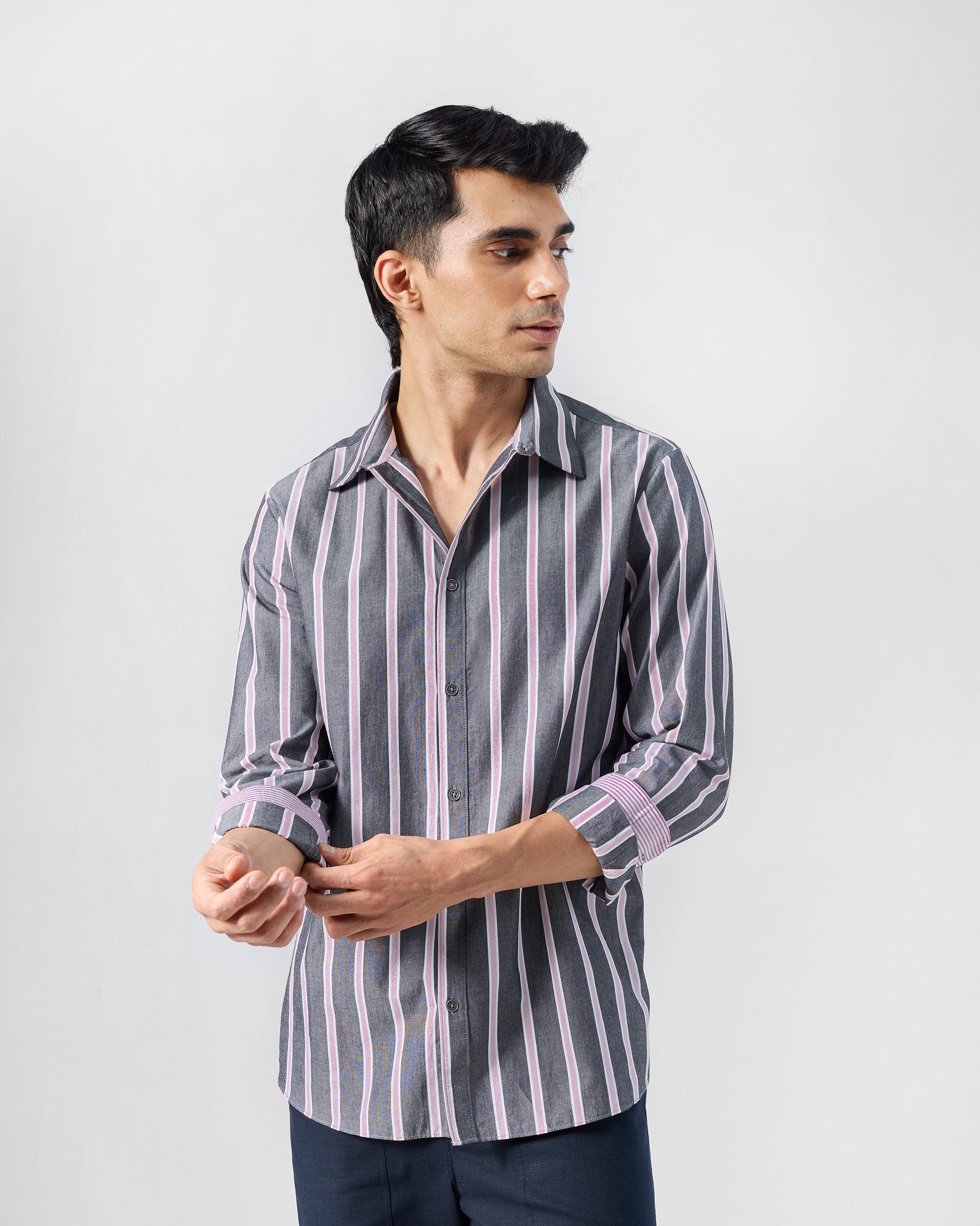 Classic Shirt - Charcoal & Pink Striped