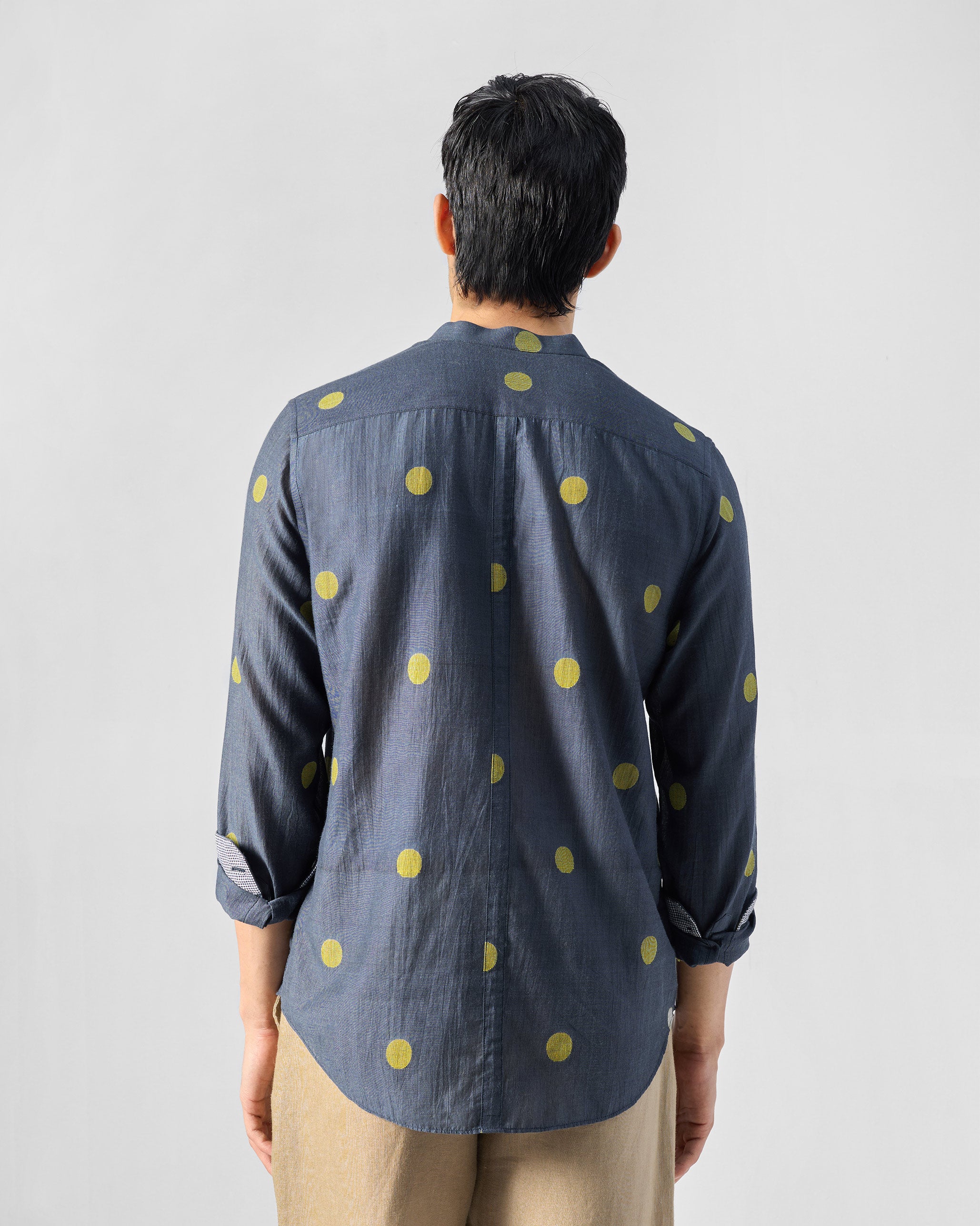 Nawab Shirt - Charcoal & Yellow Jamdani