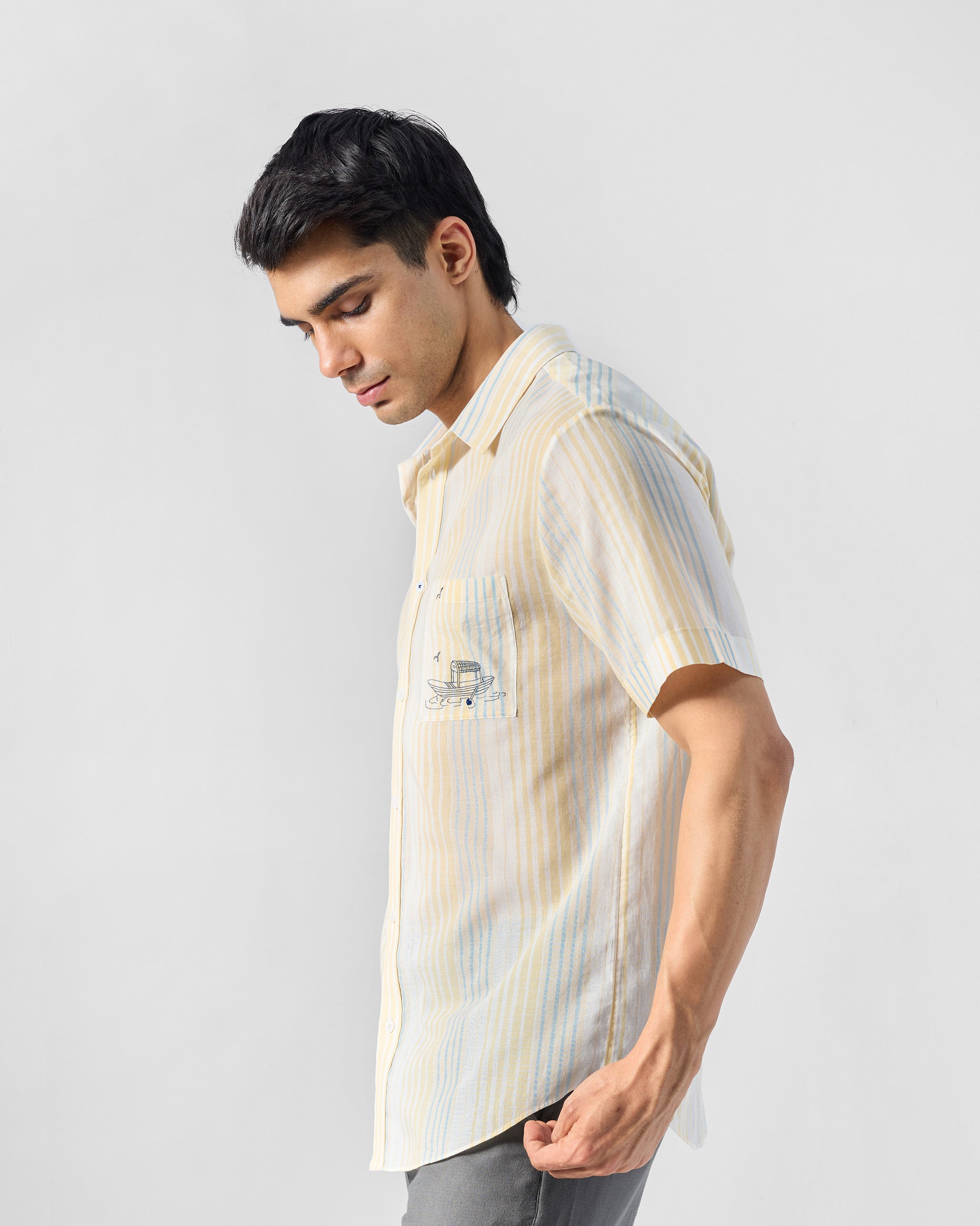 Flow Half Sleeve Shirt - Yellow & Blue Striped
