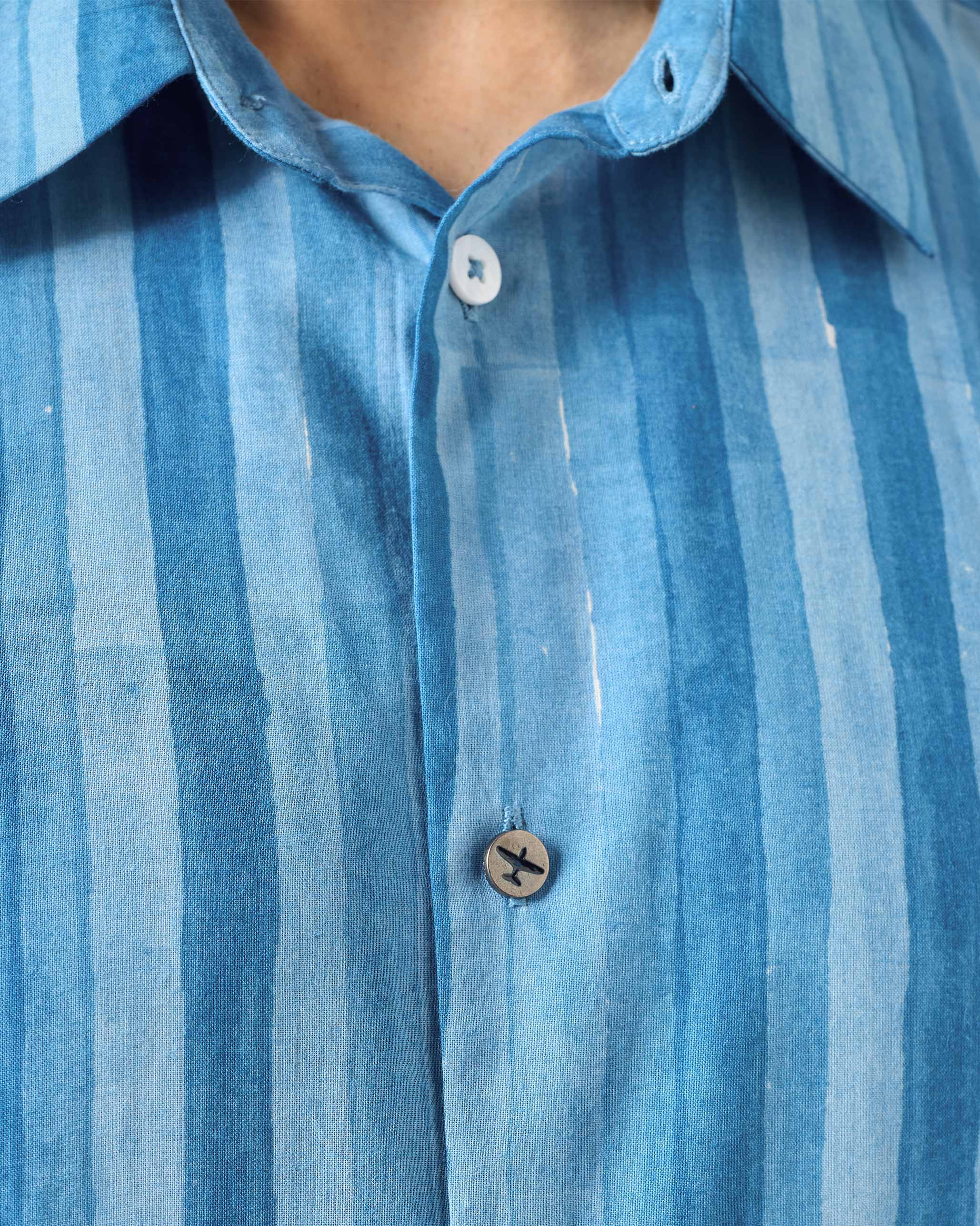 Ganga Shirt - Tonal Blue Stripe Printed