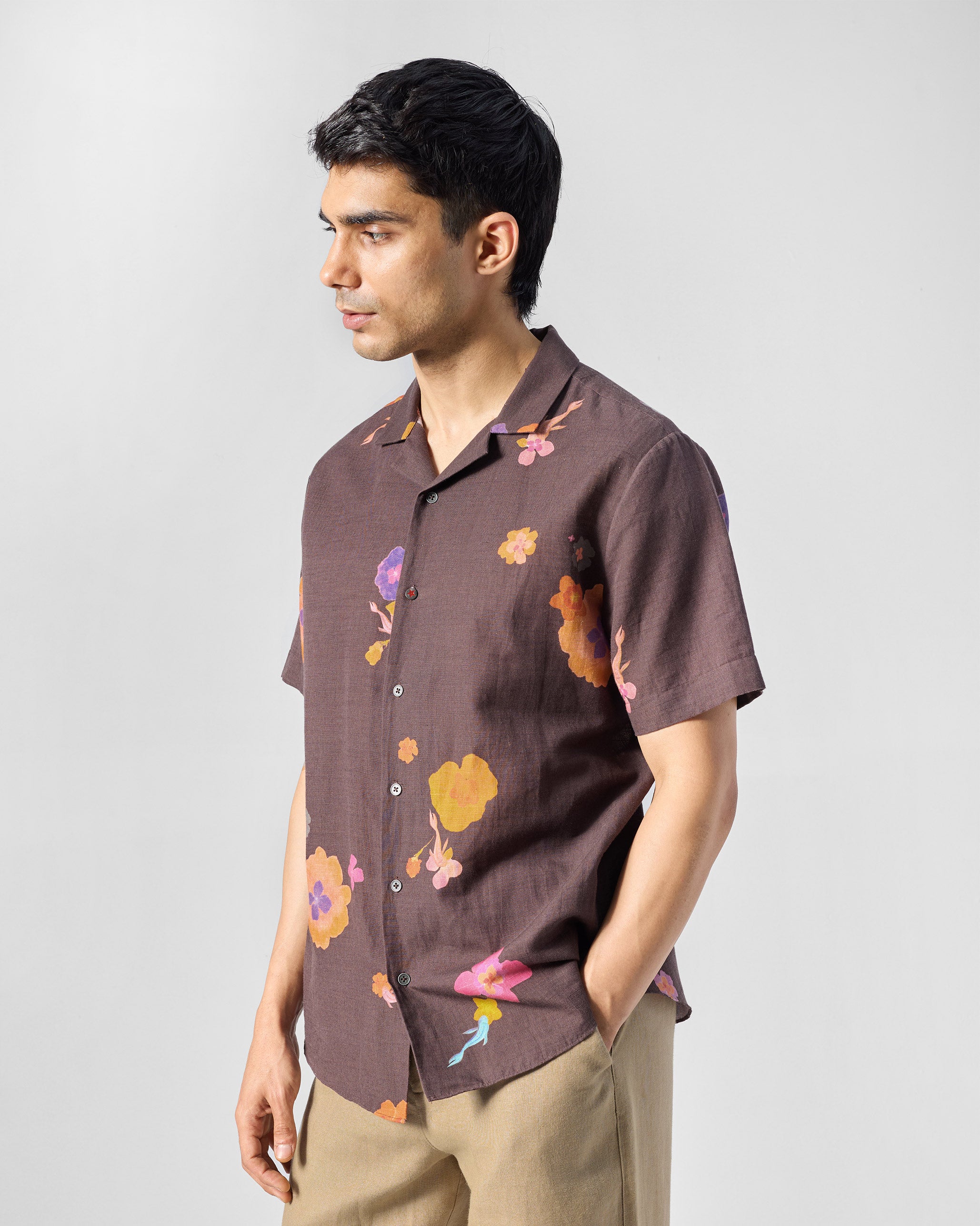 Mistari Shirt - Brown Printed