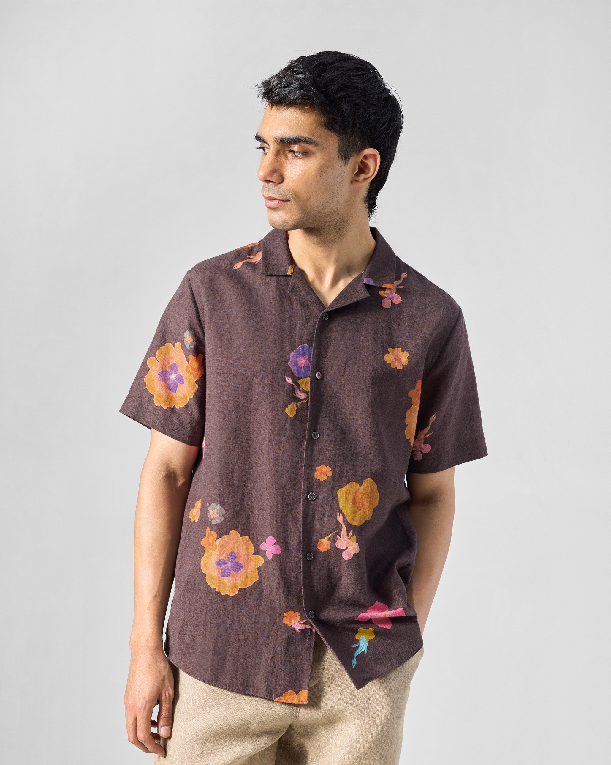 Mistari Shirt - Brown Printed