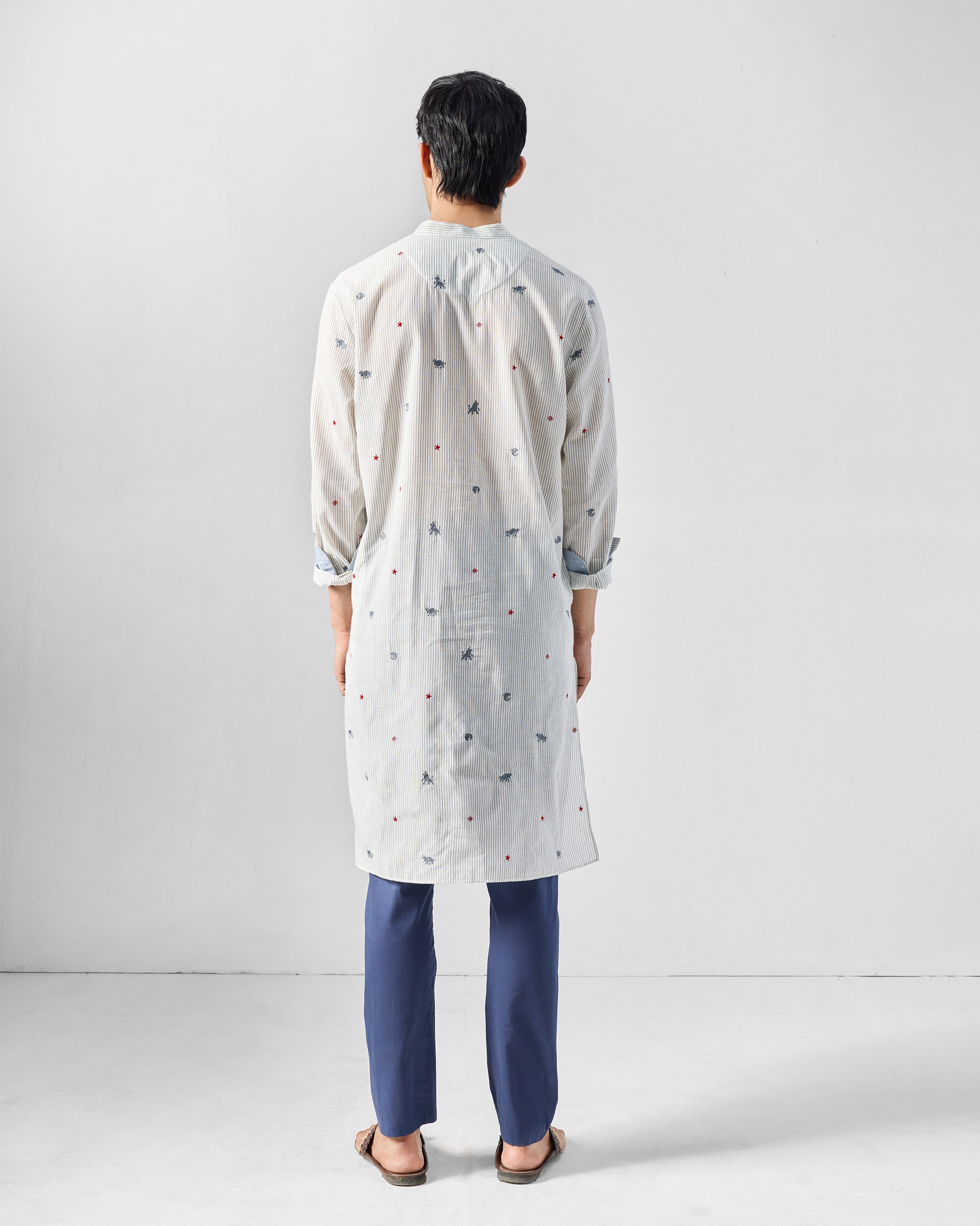 Bageecha Kurta - Charcoal & White Embroidered