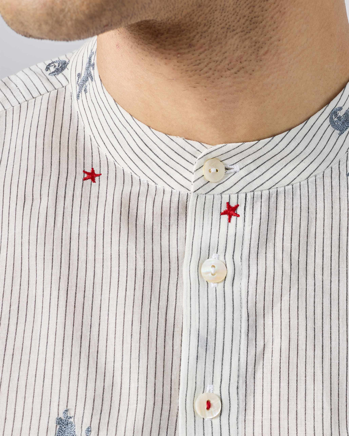 Bageecha Kurta - Embroidered Yarn-Dyed Cotton Relaxed Fit