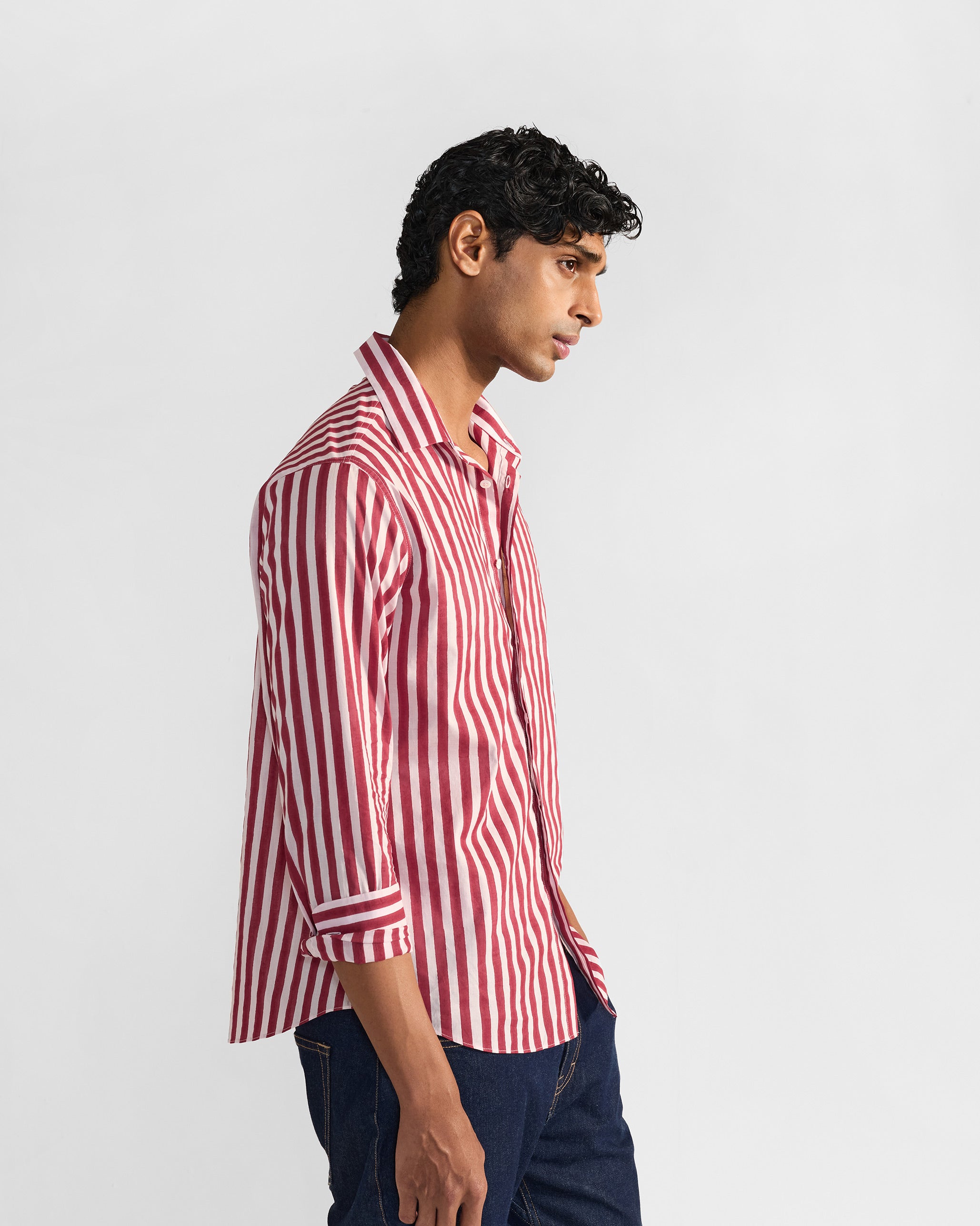 Civet Shirt - Red & White Stripes Print