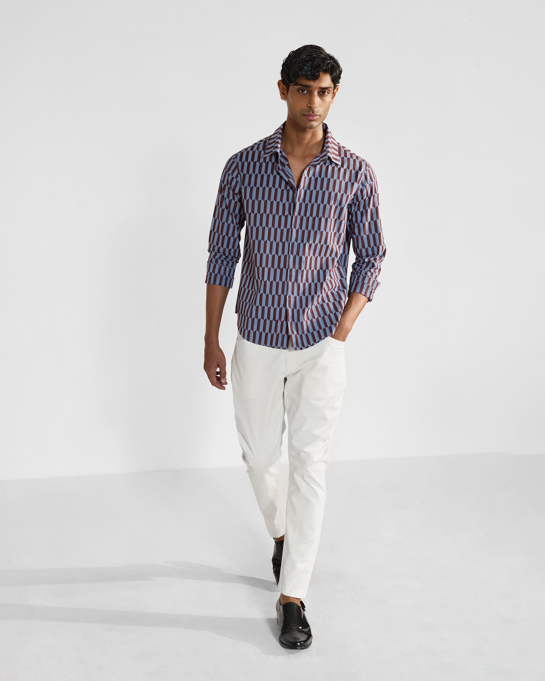 Drongo Shirt - Brown & Light Blue Print