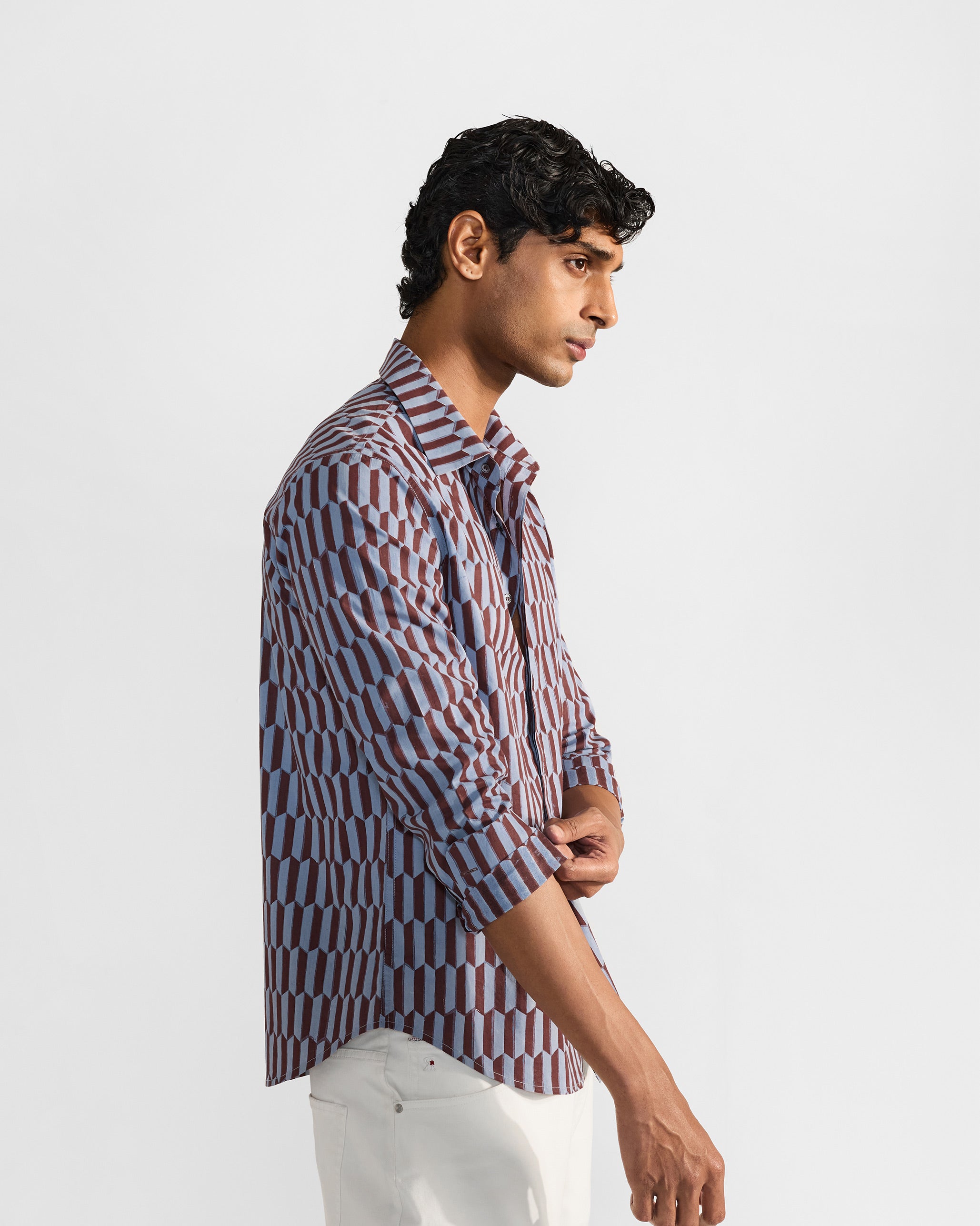Drongo Shirt - Brown & Light Blue Print