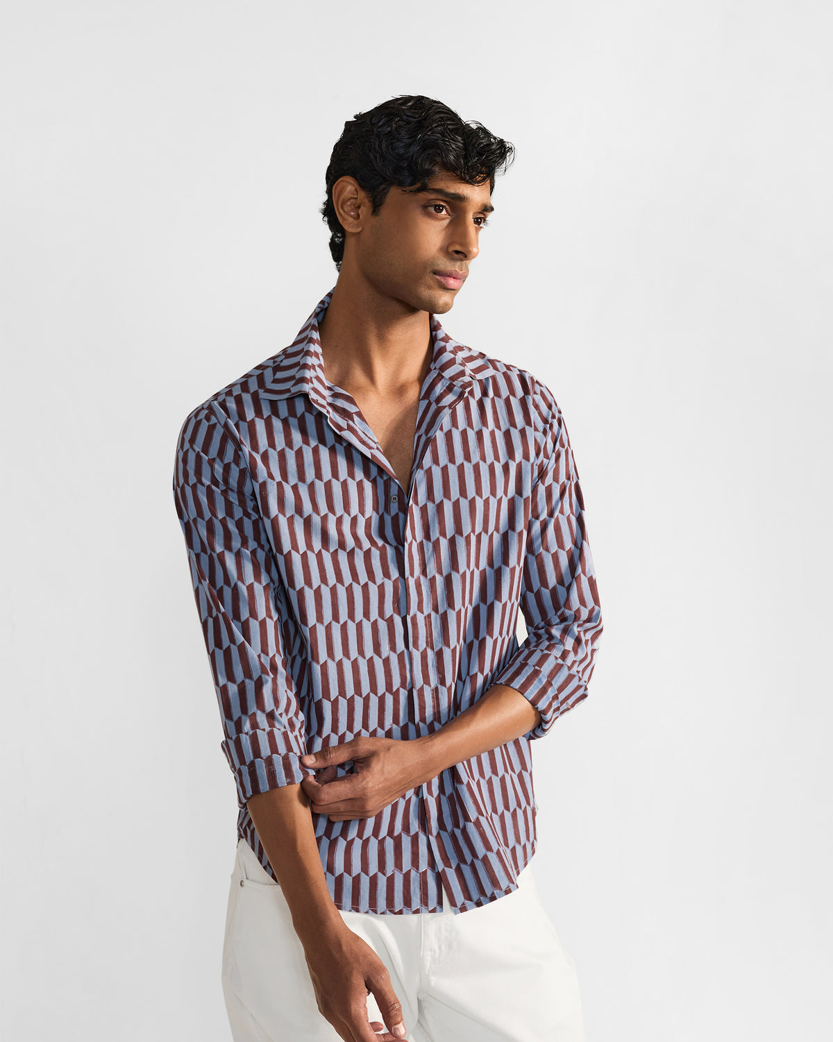 Drongo Shirt - Brown & Light Blue Print