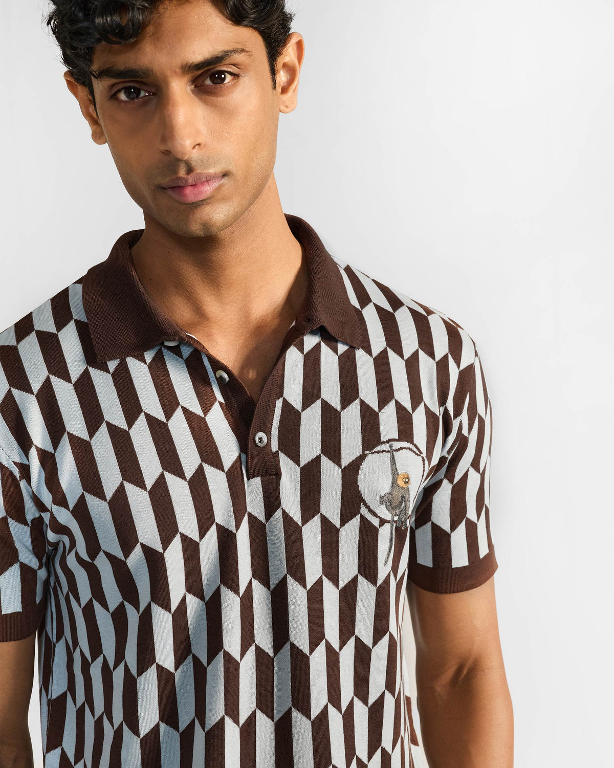 Langur Polo - Printed Embroidered Cotton Knit Regular Fit