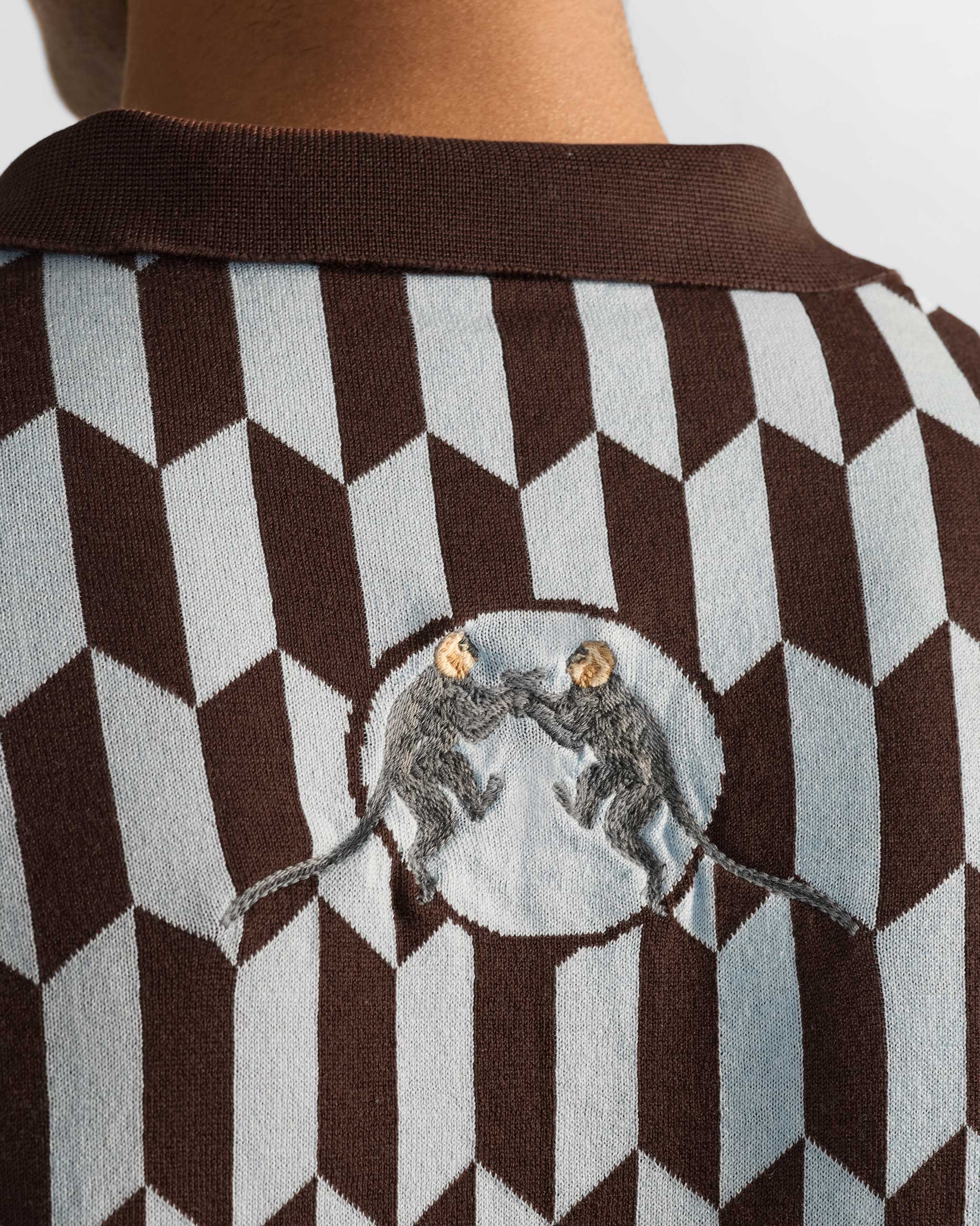 Langur Polo T-Shirt - Brown & Light Grey