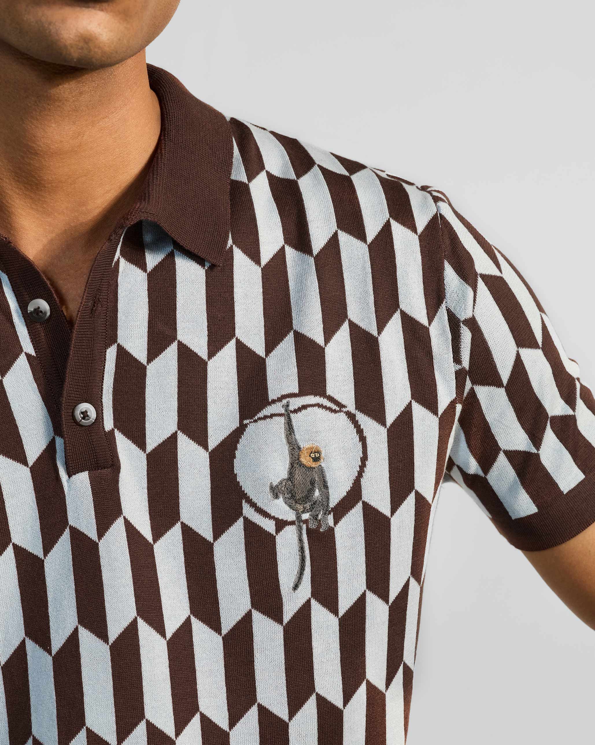 Langur Polo T-Shirt - Brown & Light Grey