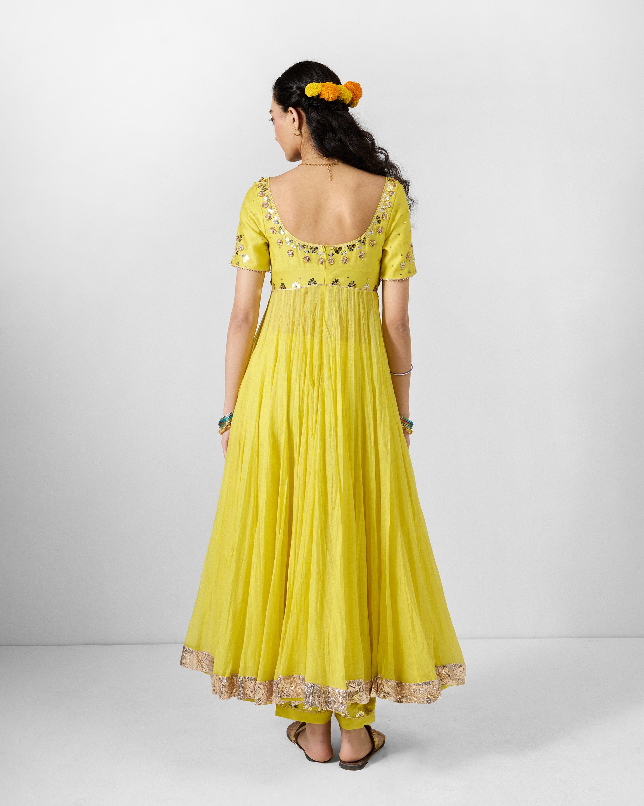 Cherai Kurta - Yellow Embroidered