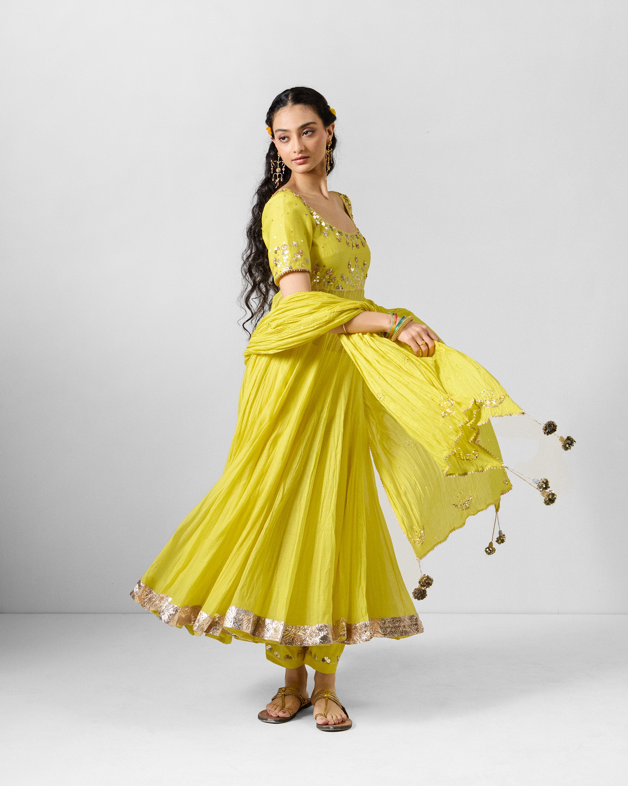 Shanti Dupatta - Yellow Embroidered