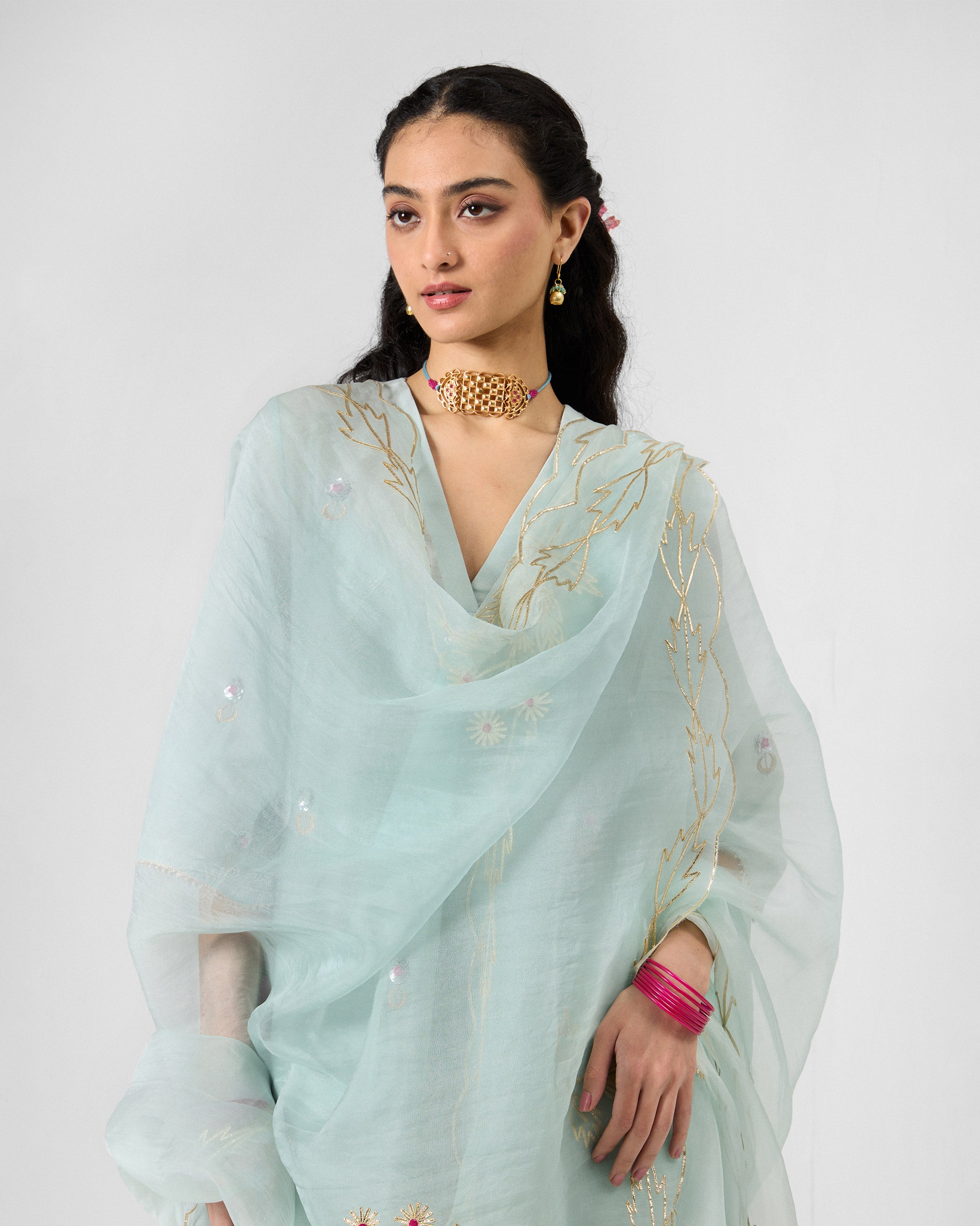 Kasara Dupatta - Powder Blue