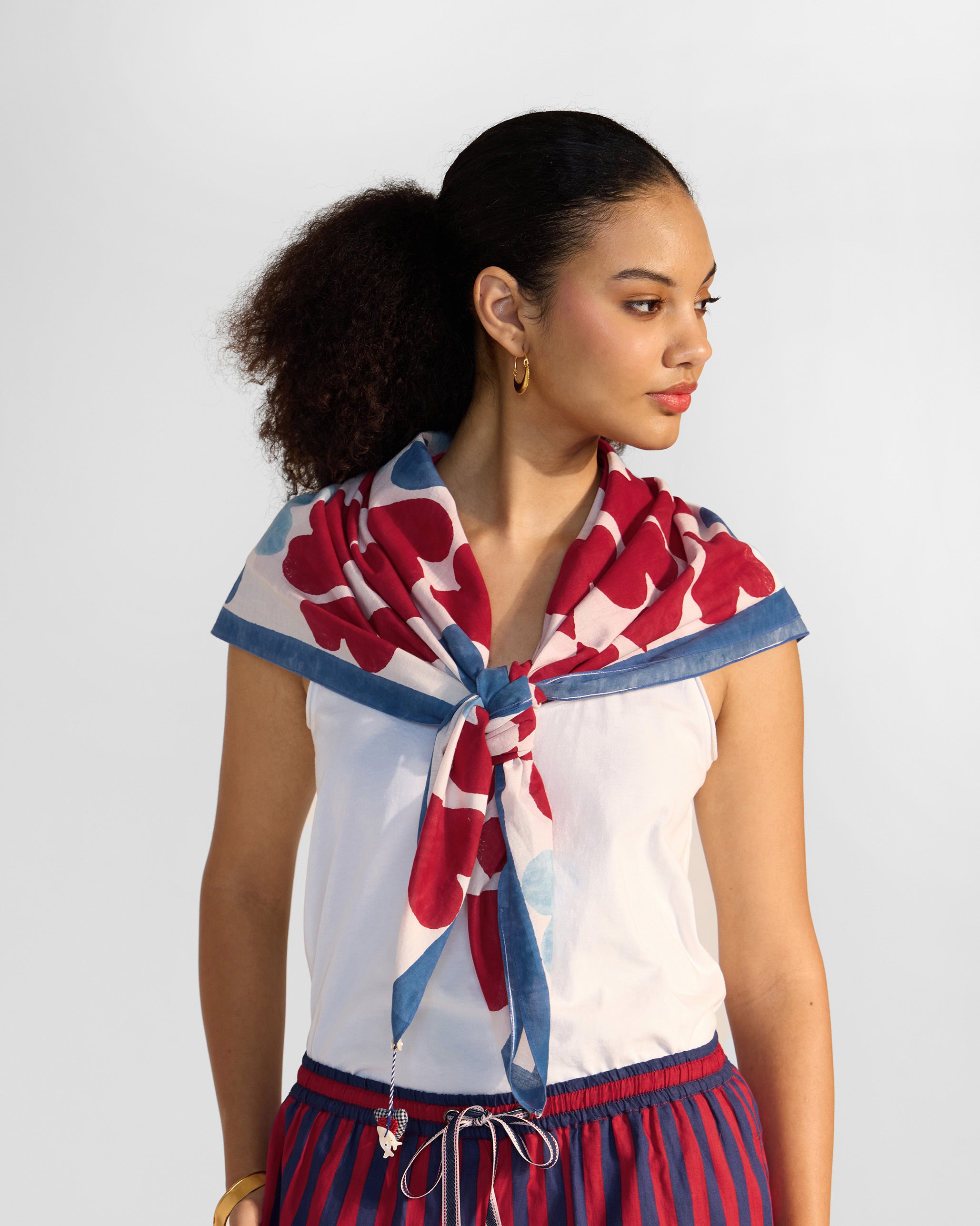 Floating Hearts Scarf - Red & Blue