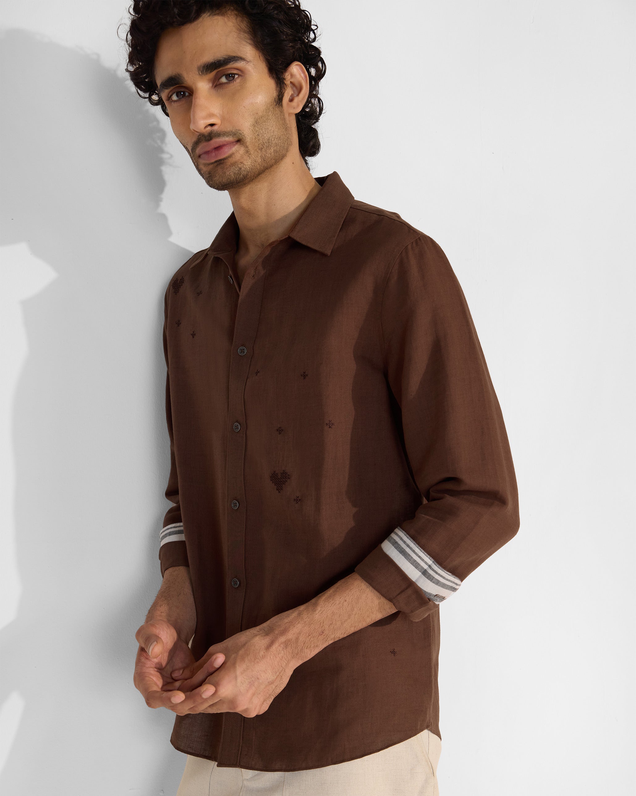 Classic Shirt - Brown Embroidered