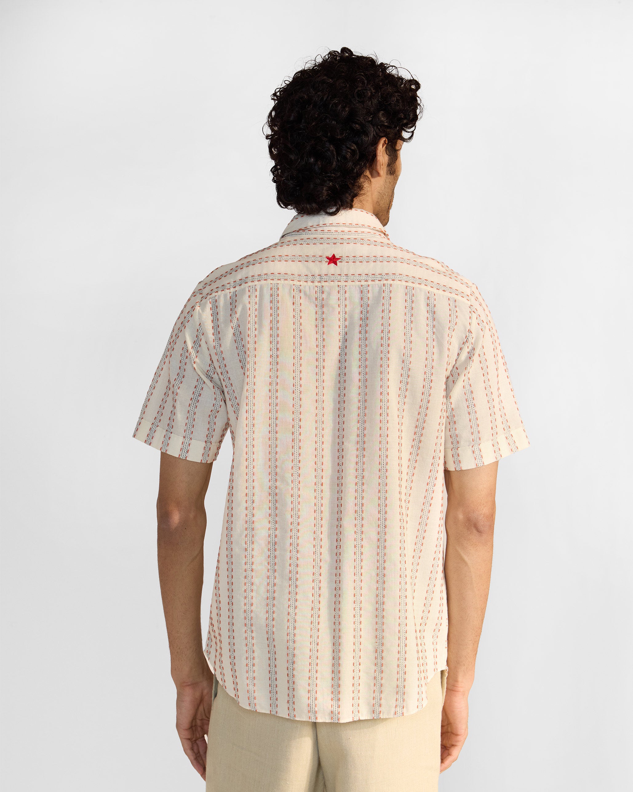 Half Sleeves Shirt - Ivory Stripes