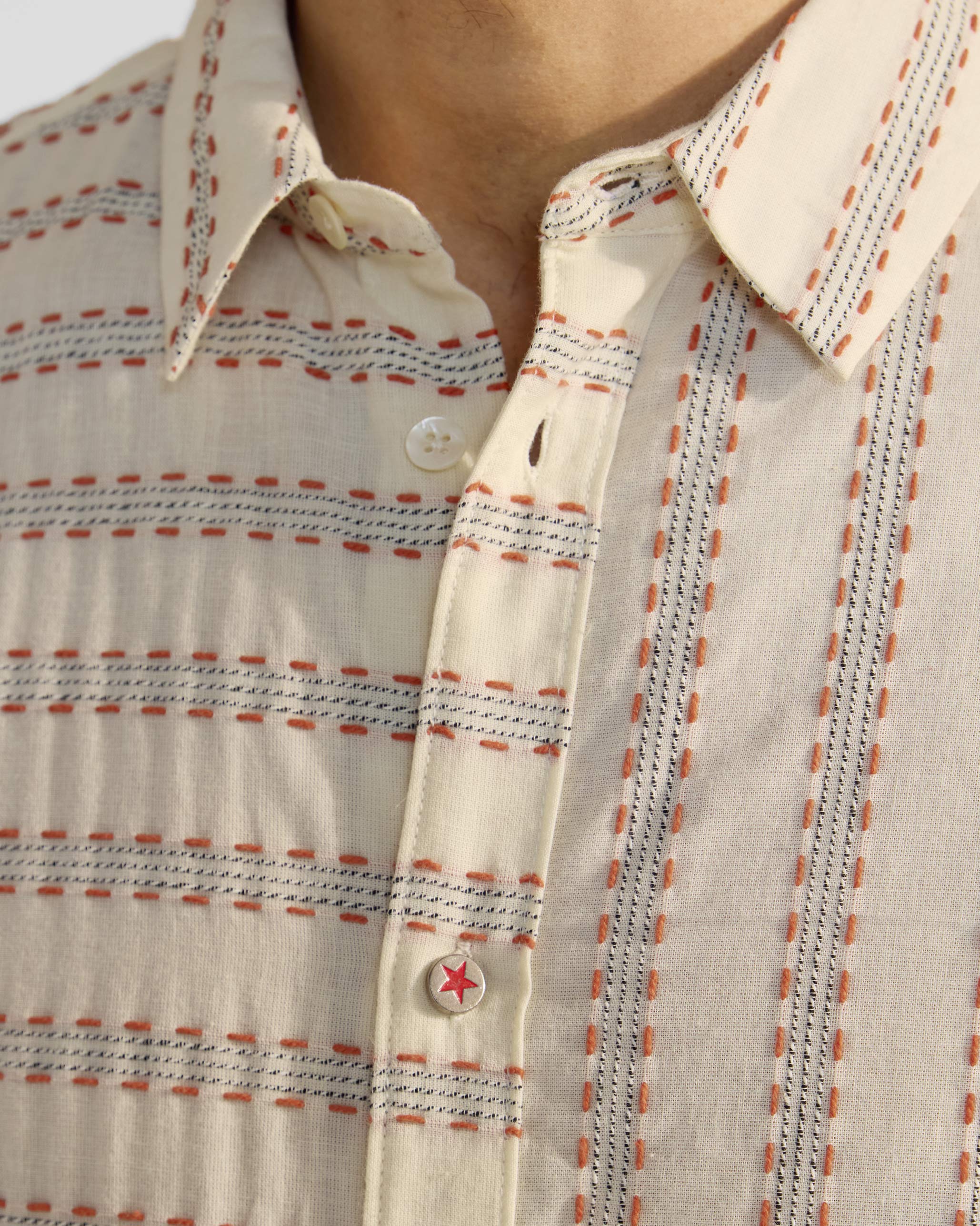 Half Sleeves Shirt - Ivory Stripes
