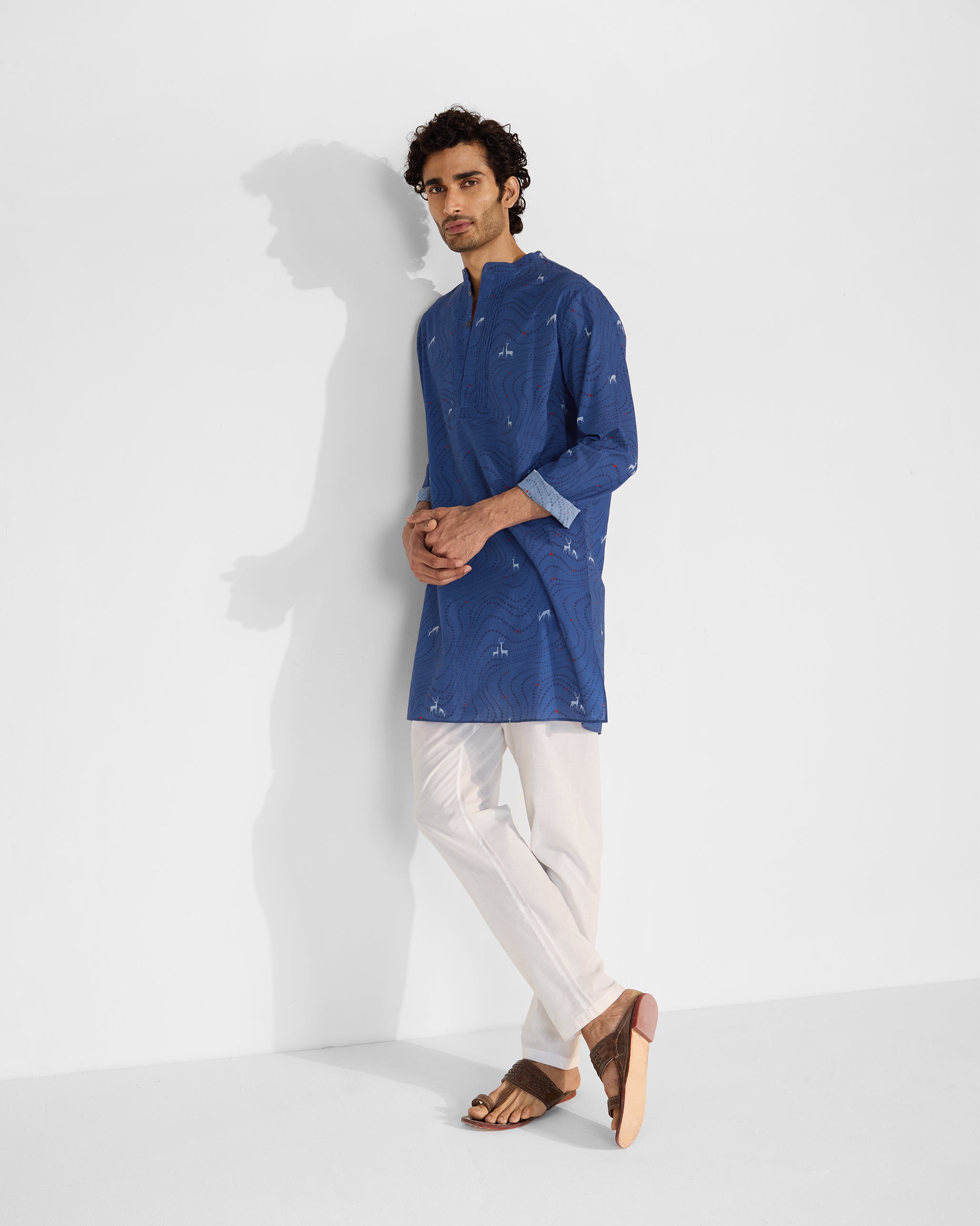 Front Pleat Kurta - Blue & White Printed