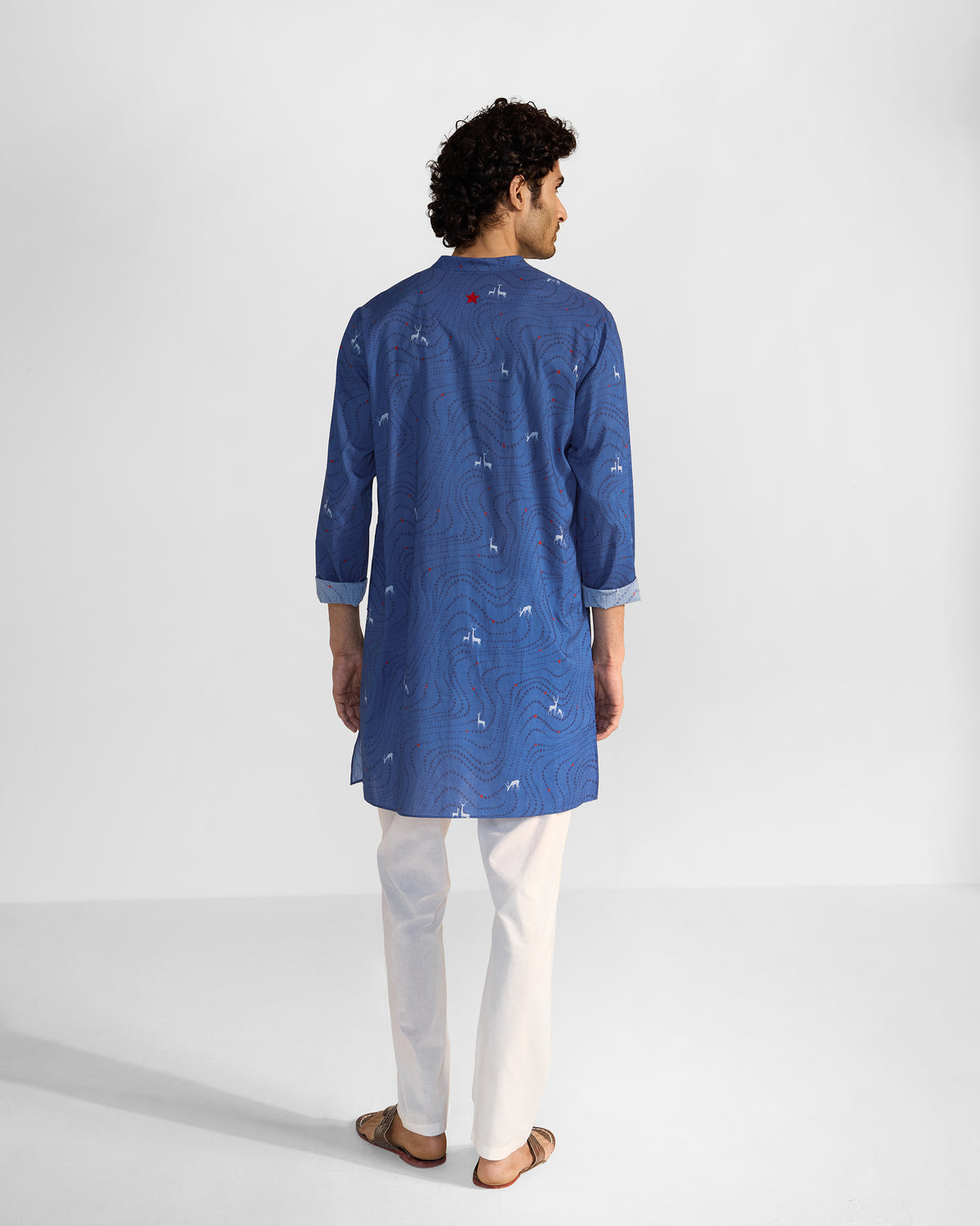 Front Pleat Kurta - Blue & White Printed