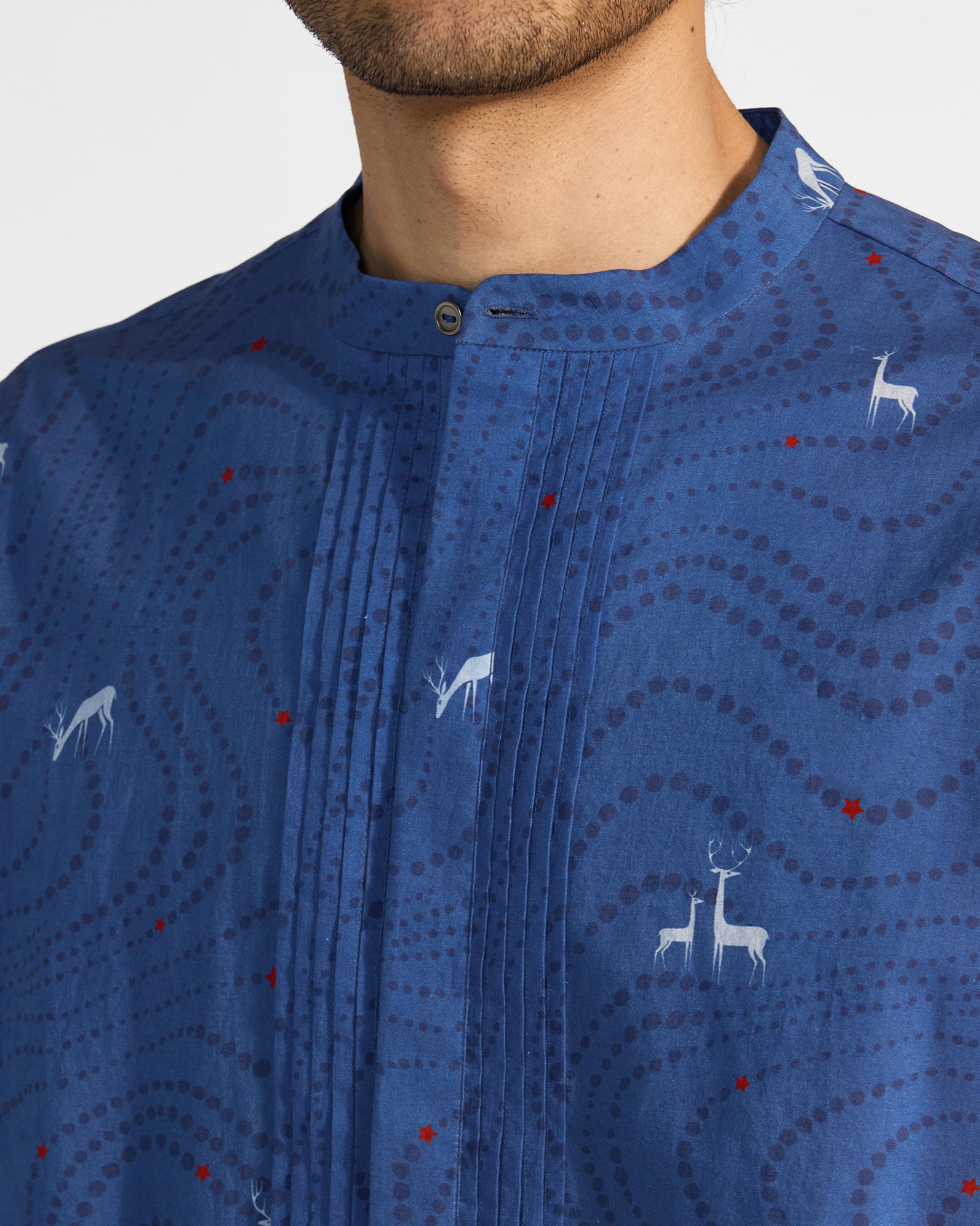 Front Pleat Kurta - Blue & White Printed